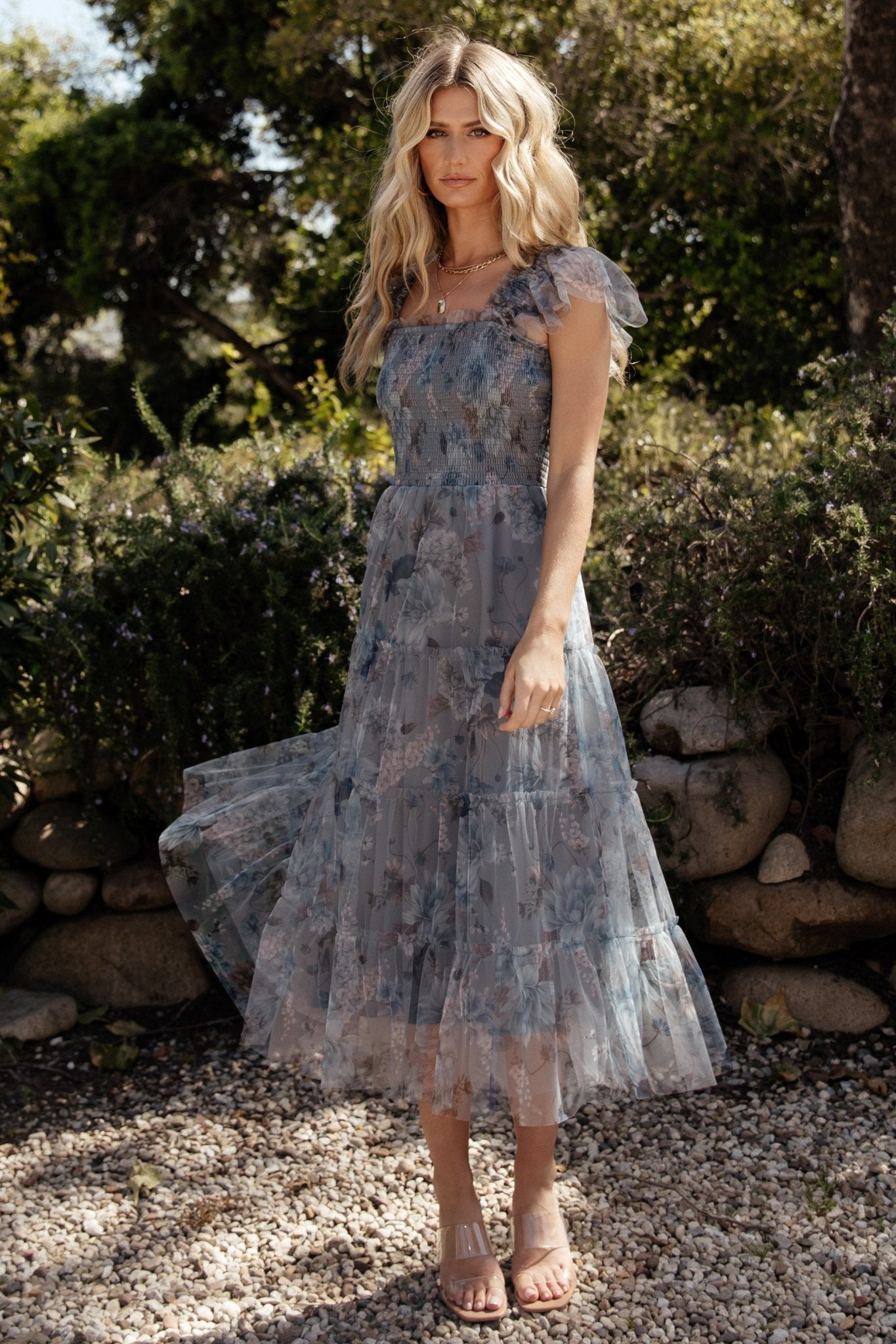 Clementine Tulle Midi Dress | Baltic Born Dusty Blue Floral
