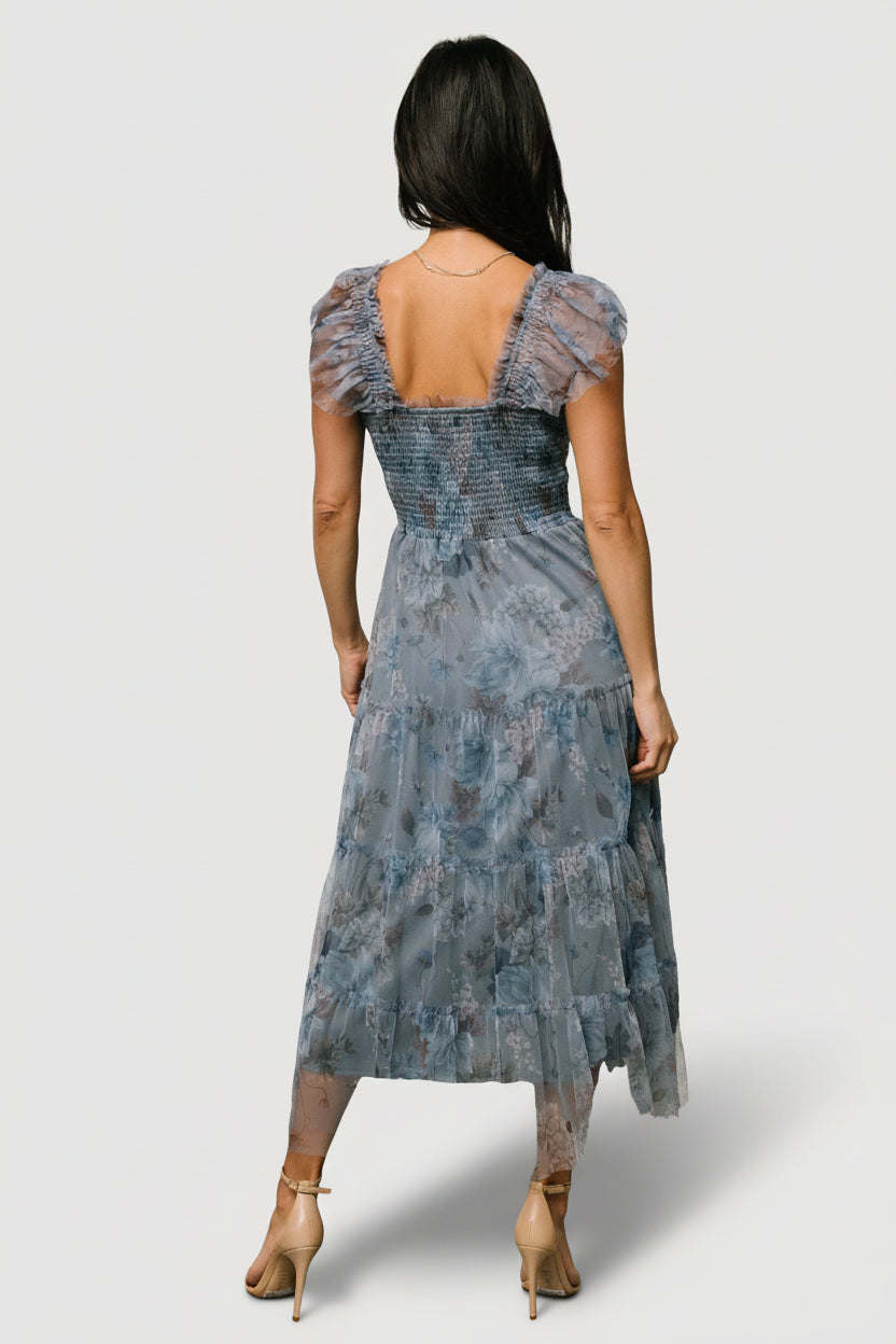 Clementine Tulle Midi Dress | Baltic Born Dusty Blue Floral