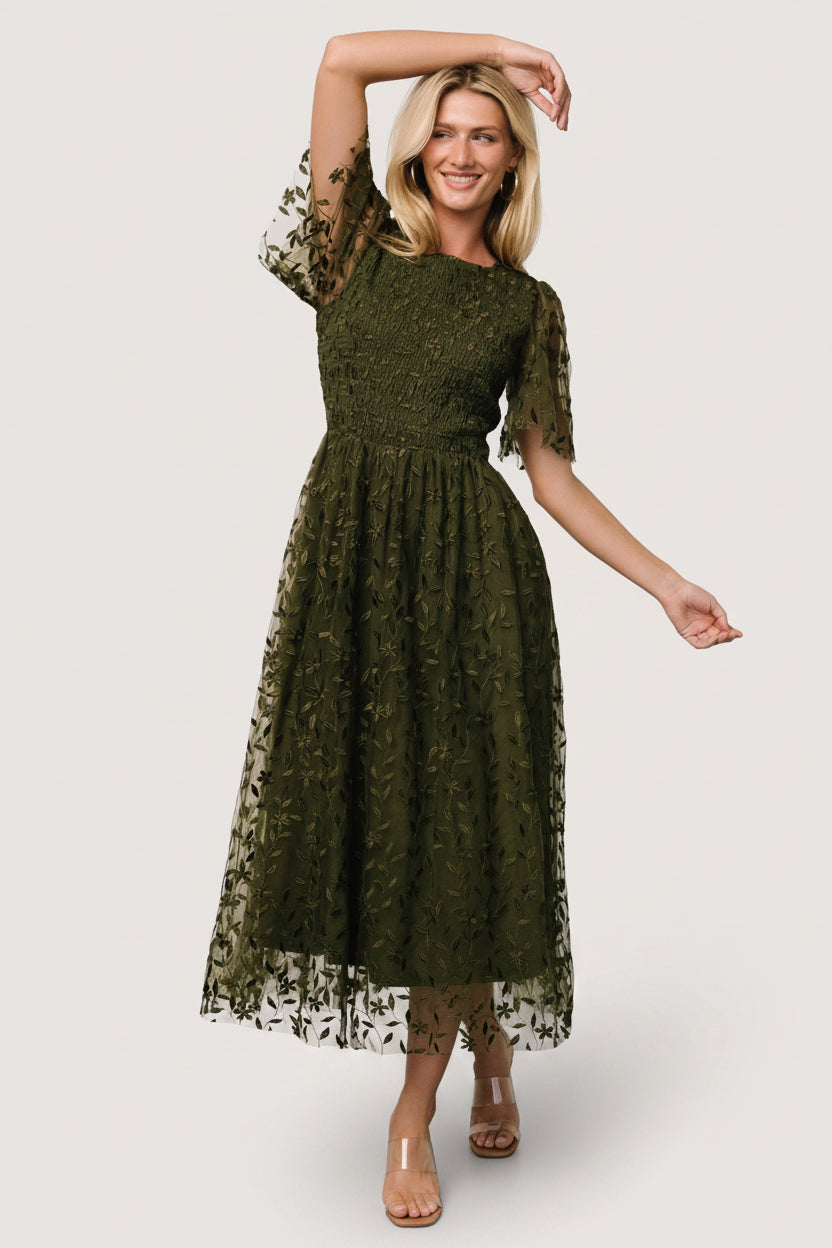 Kendra Embroidered Dress | Baltic Born Olive