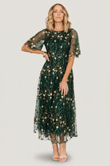 Arabella Embroidered Tulle Maxi Dress | Baltic Born Dark Green Floral