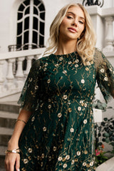 Arabella Embroidered Tulle Maxi Dress | Baltic Born Dark Green Floral