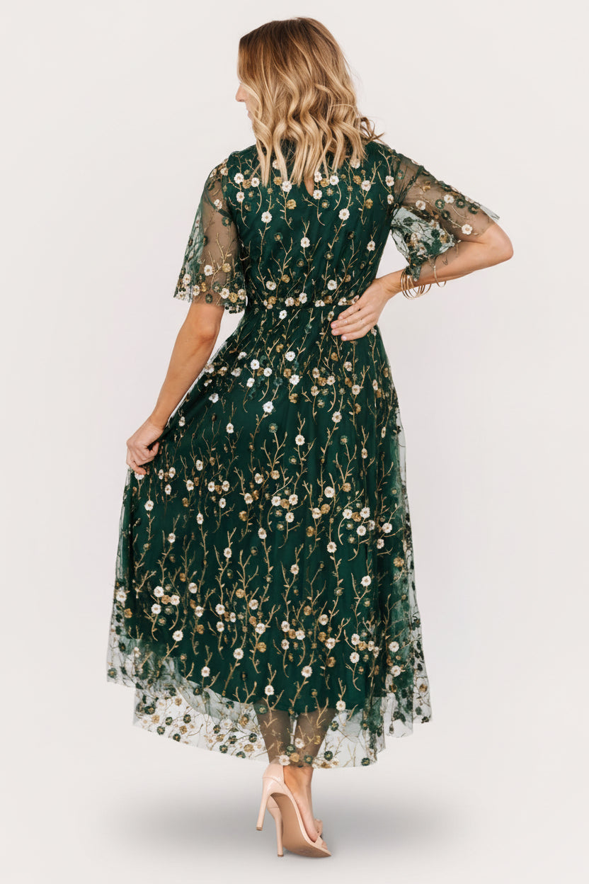 Arabella Embroidered Tulle Maxi Dress | Baltic Born Dark Green Floral