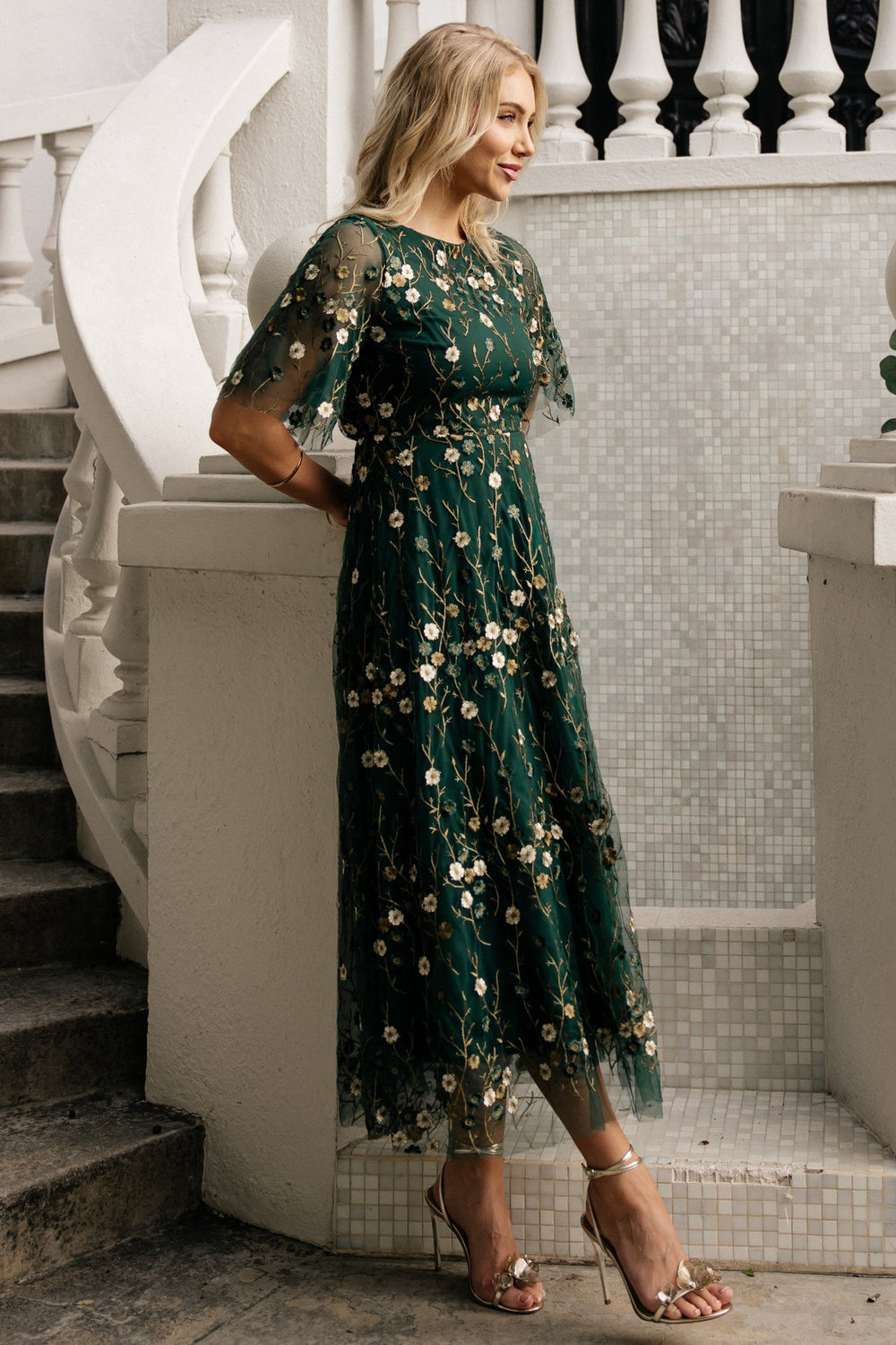 Arabella Embroidered Tulle Maxi Dress | Baltic Born Dark Green Floral