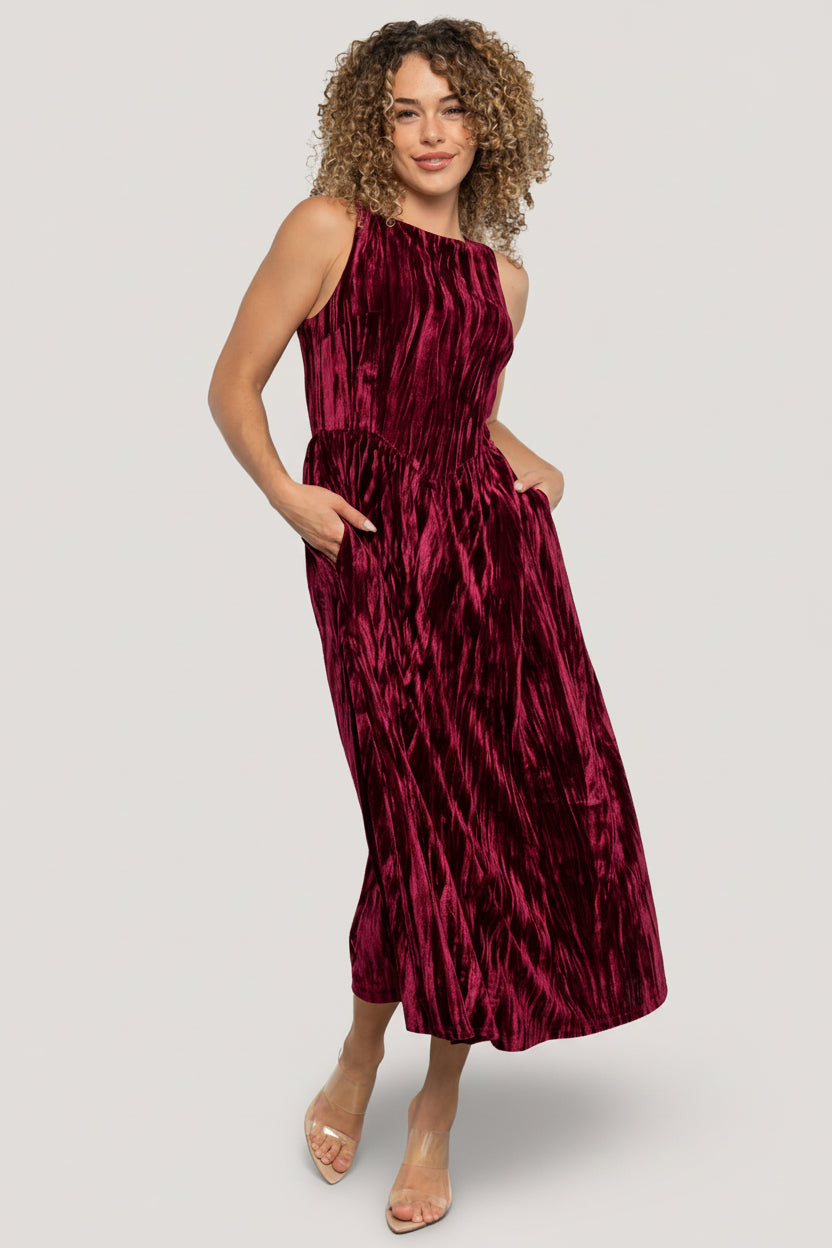Octavia Velvet Midi Dress | Baltic Born Cranberry