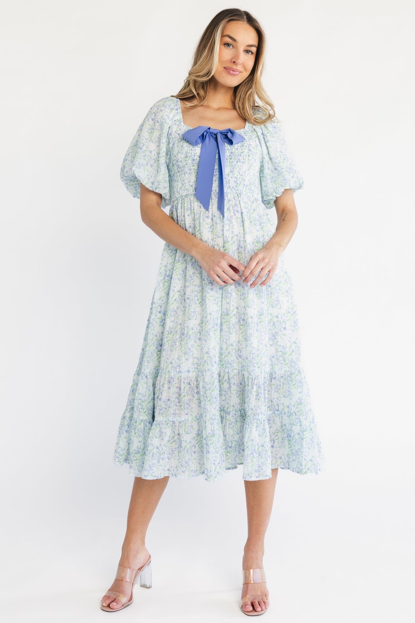 Jane Bow Midi Dress | Baltic Born Blue + Green Floral