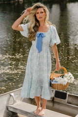 Jane Bow Midi Dress | Baltic Born Blue + Green Floral