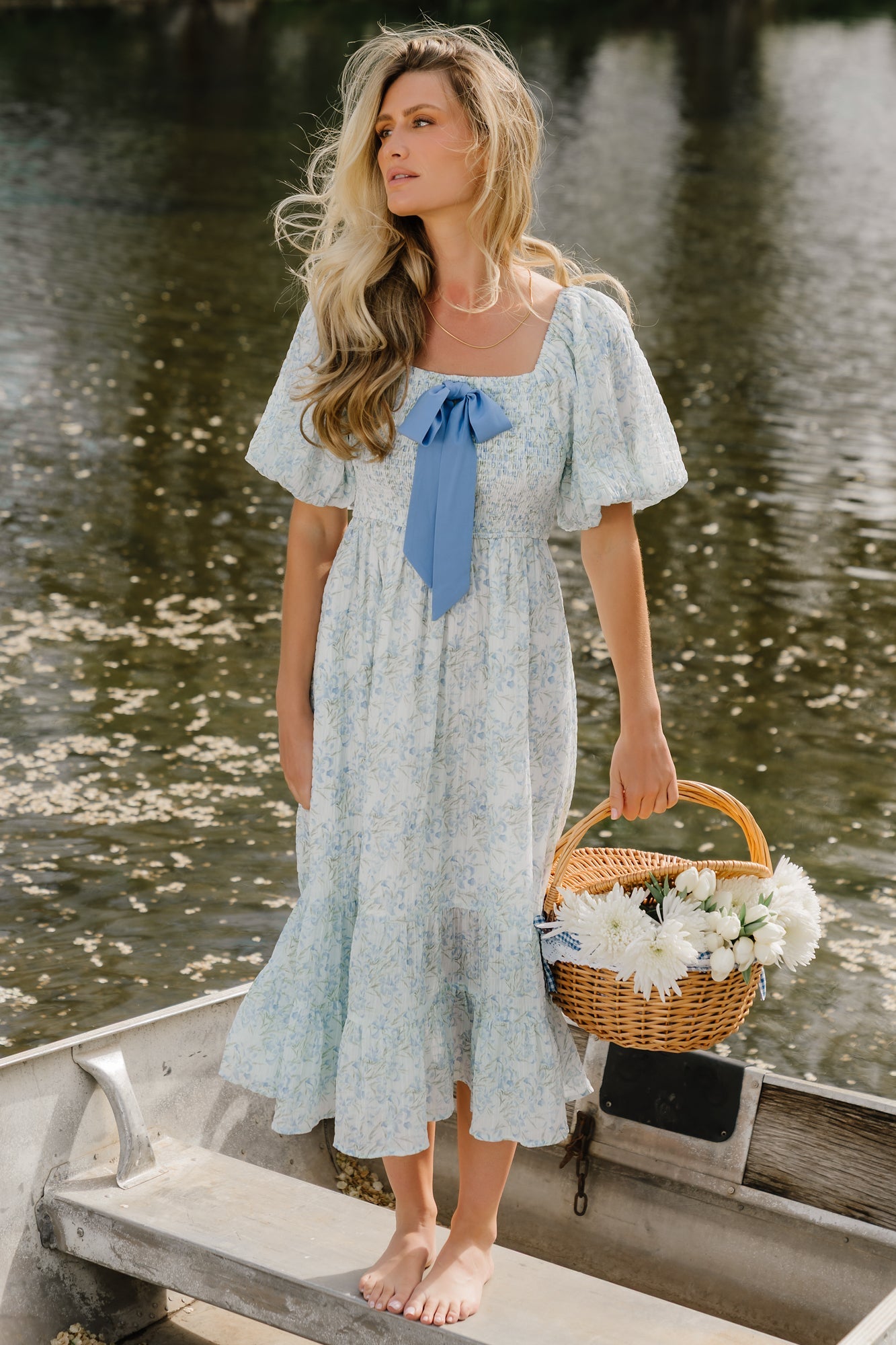 Jane Bow Midi Dress | Baltic Born Blue + Green Floral