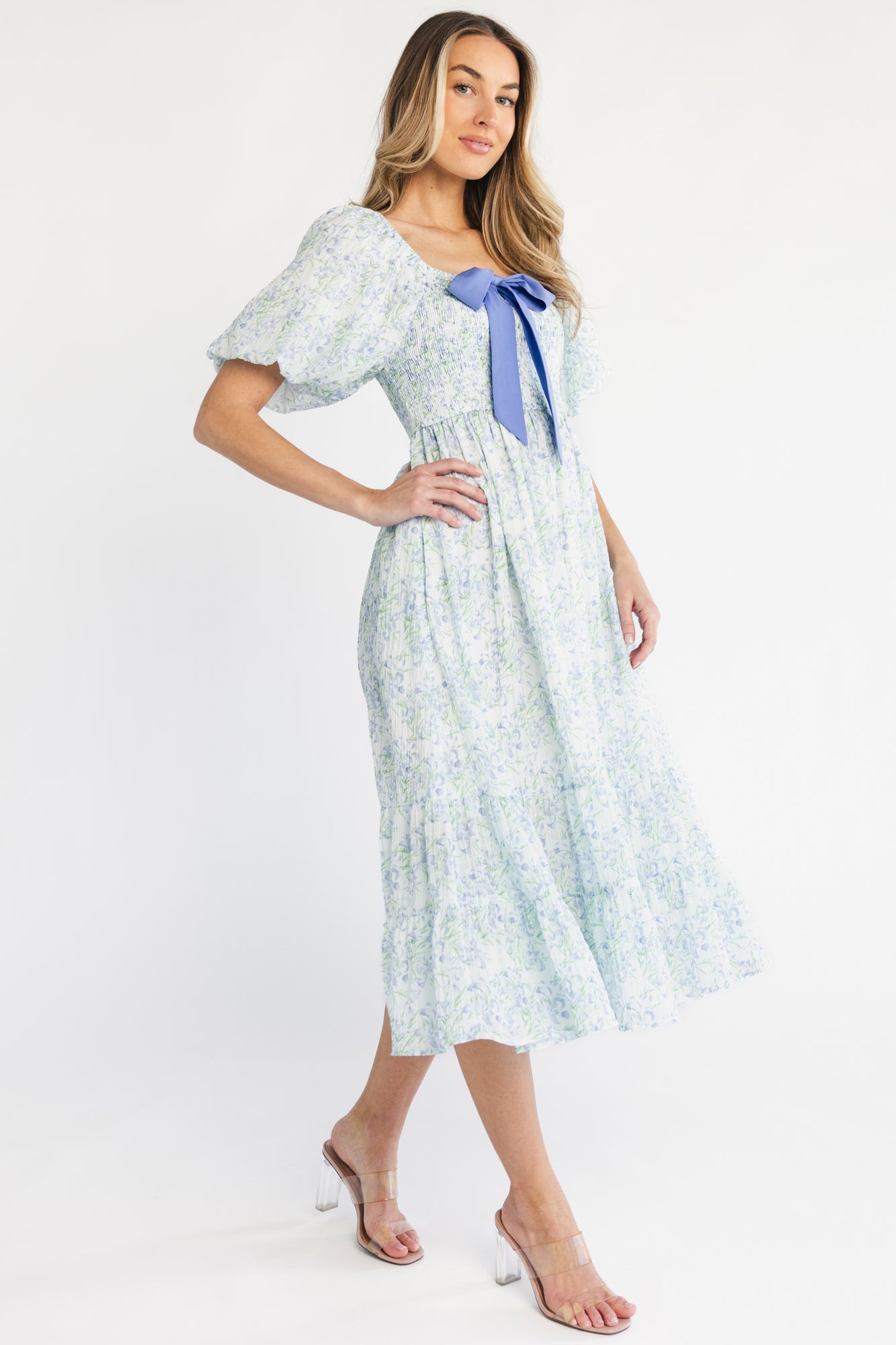 Jane Bow Midi Dress | Baltic Born Blue + Green Floral