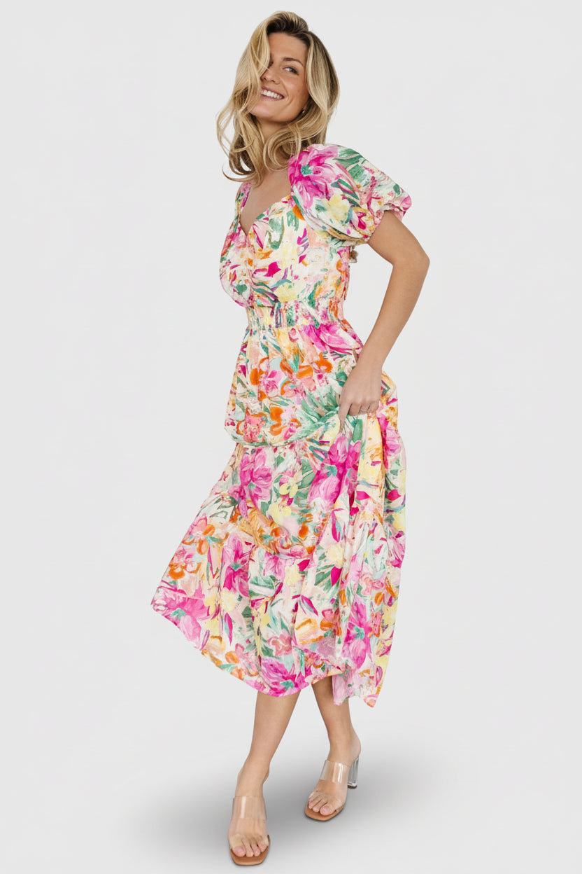 Denzel Puff Sleeve Midi Dress | Baltic Born Multi Floral