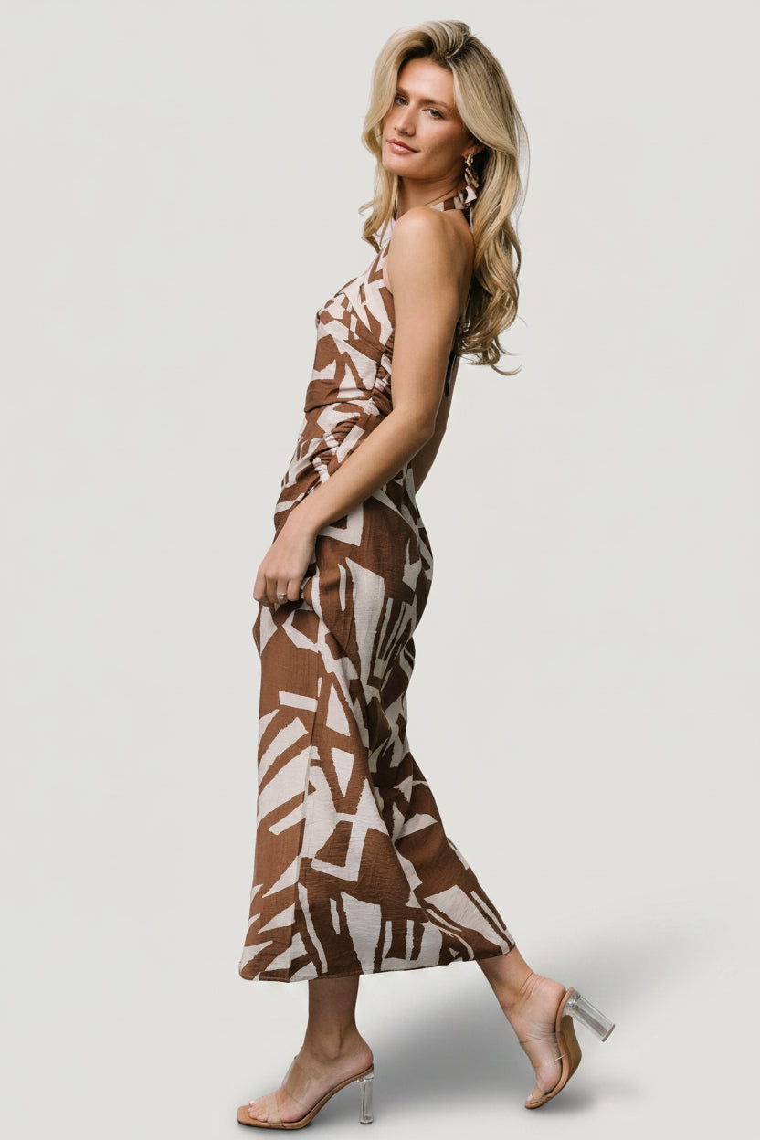 Halin Halter Dress | Baltic Born Brown + Natural Print