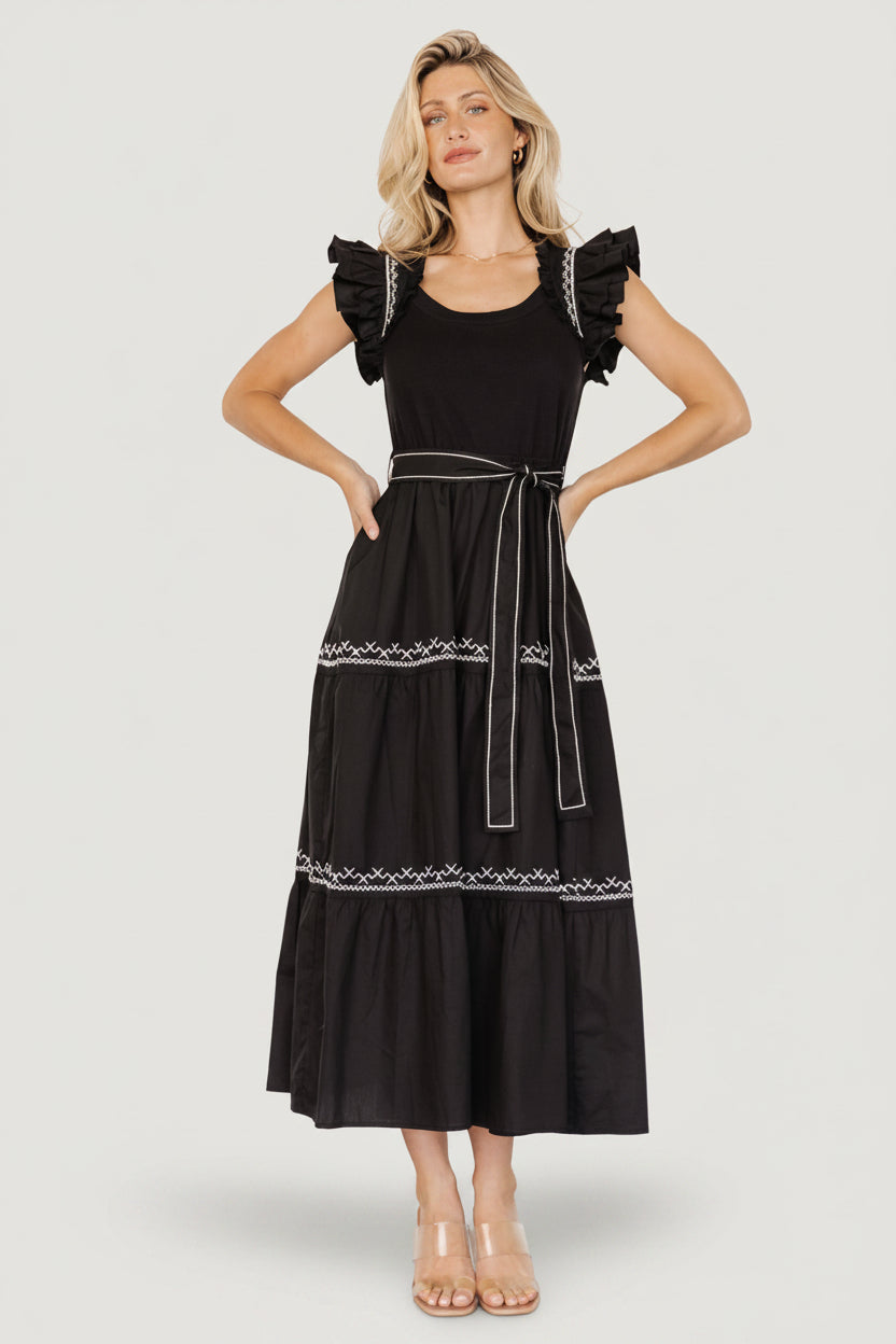 Elisa Embroidered Midi Dress | Baltic Born Black