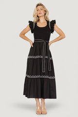 Elisa Embroidered Midi Dress | Baltic Born Black