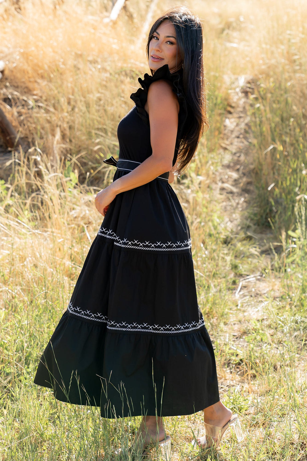 Elisa Embroidered Midi Dress | Baltic Born Black