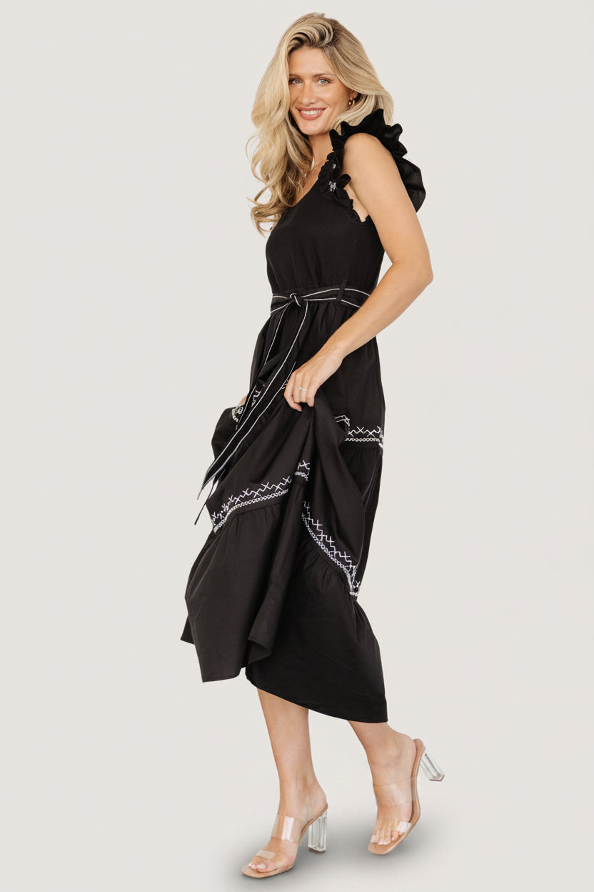 Elisa Embroidered Midi Dress | Baltic Born Black