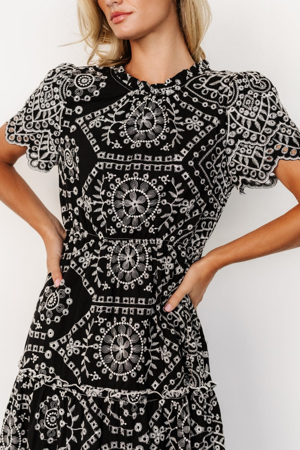 Mirabel Eyelet Midi Dress | Baltic Born Black + White