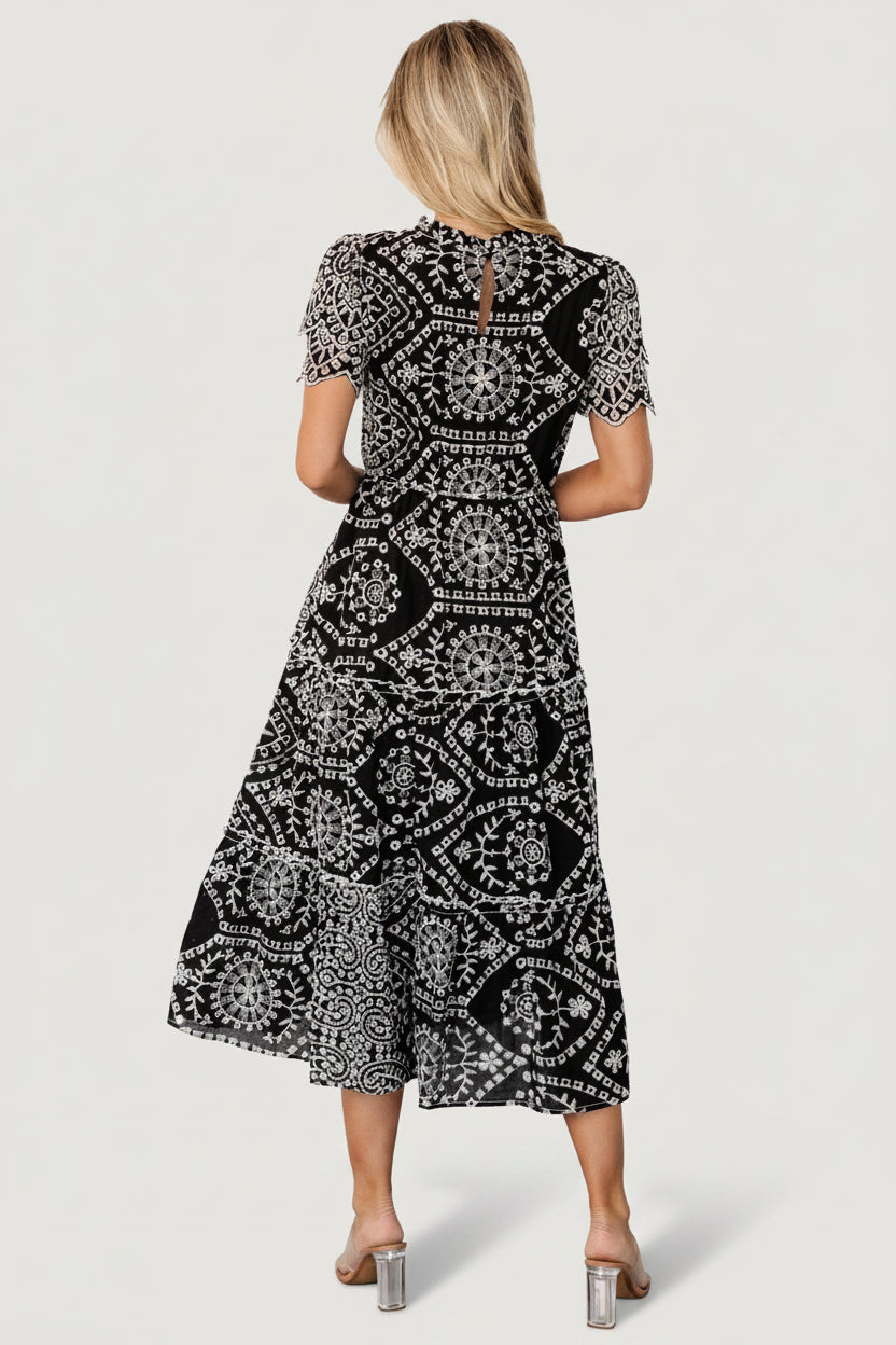 Mirabel Eyelet Midi Dress | Baltic Born Black + White