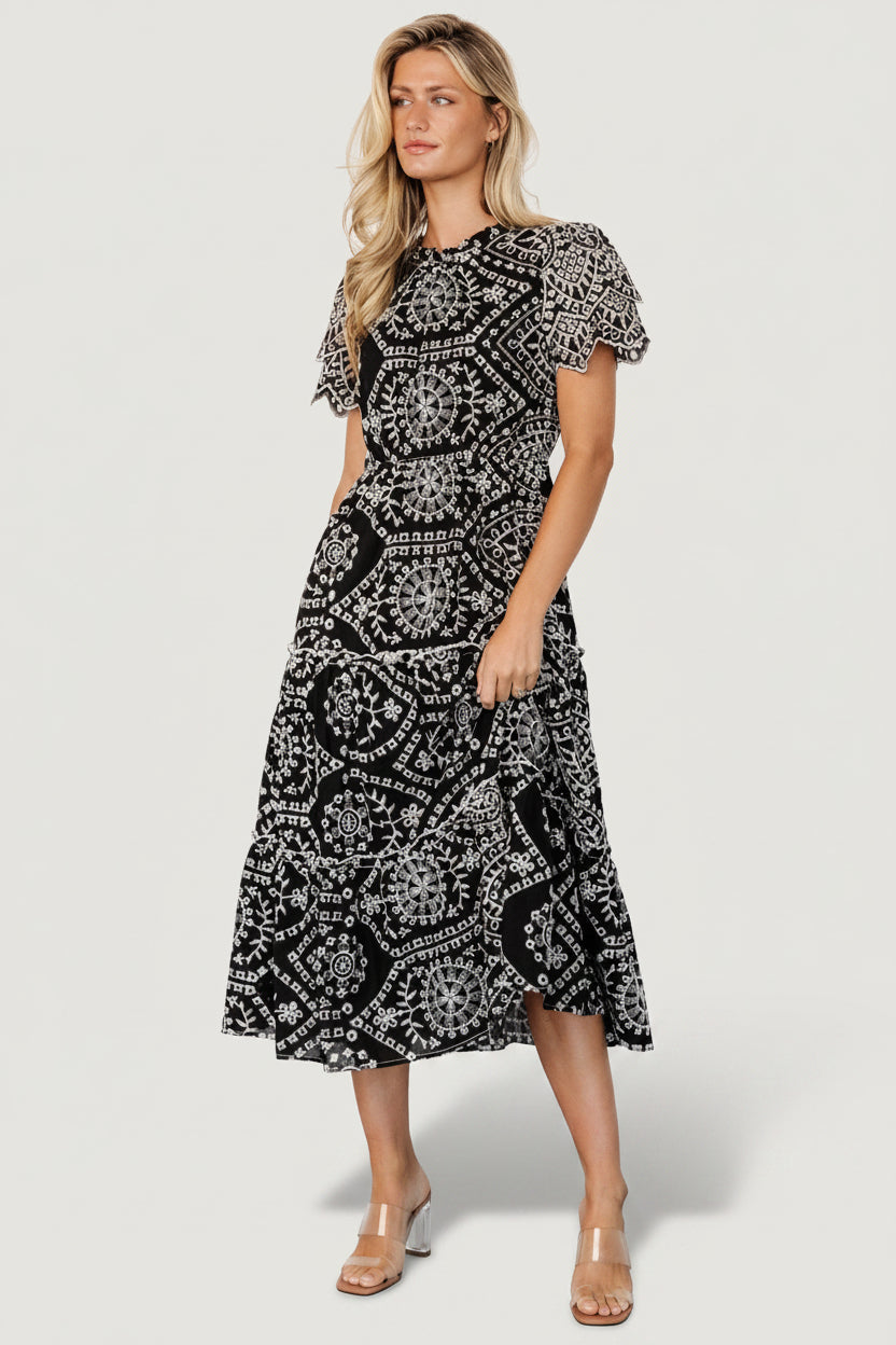 Mirabel Eyelet Midi Dress | Baltic Born Black + White