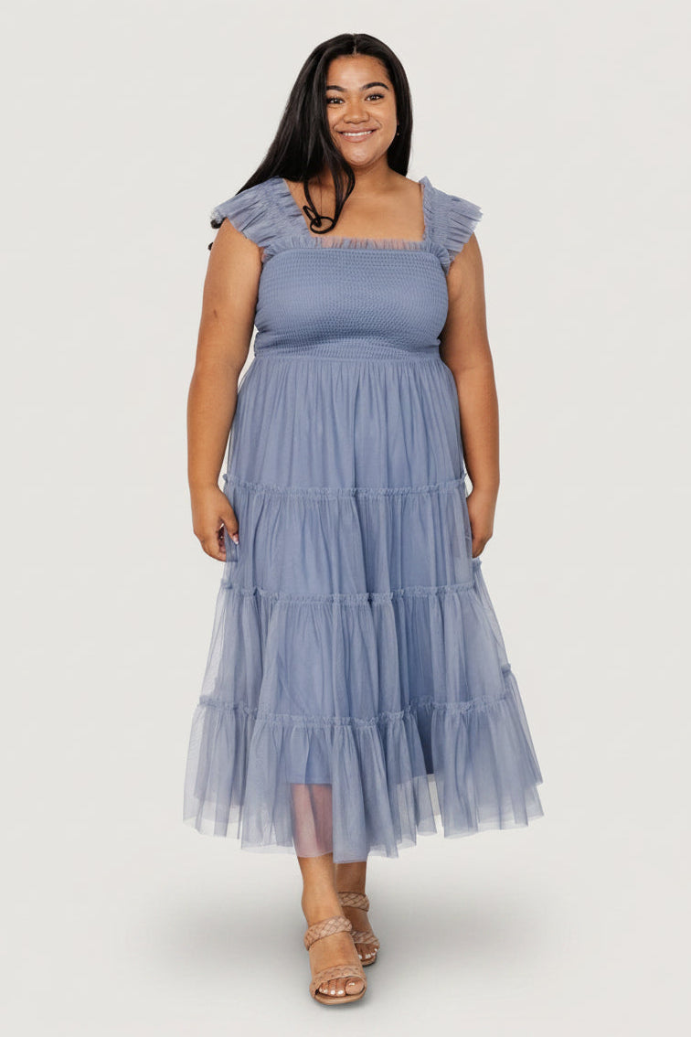 Emma Smocked Tulle Dress | Baltic Born Slate Blue