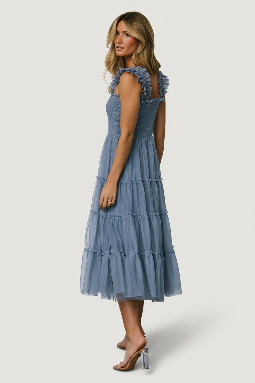 Emma Smocked Tulle Dress | Baltic Born Slate Blue