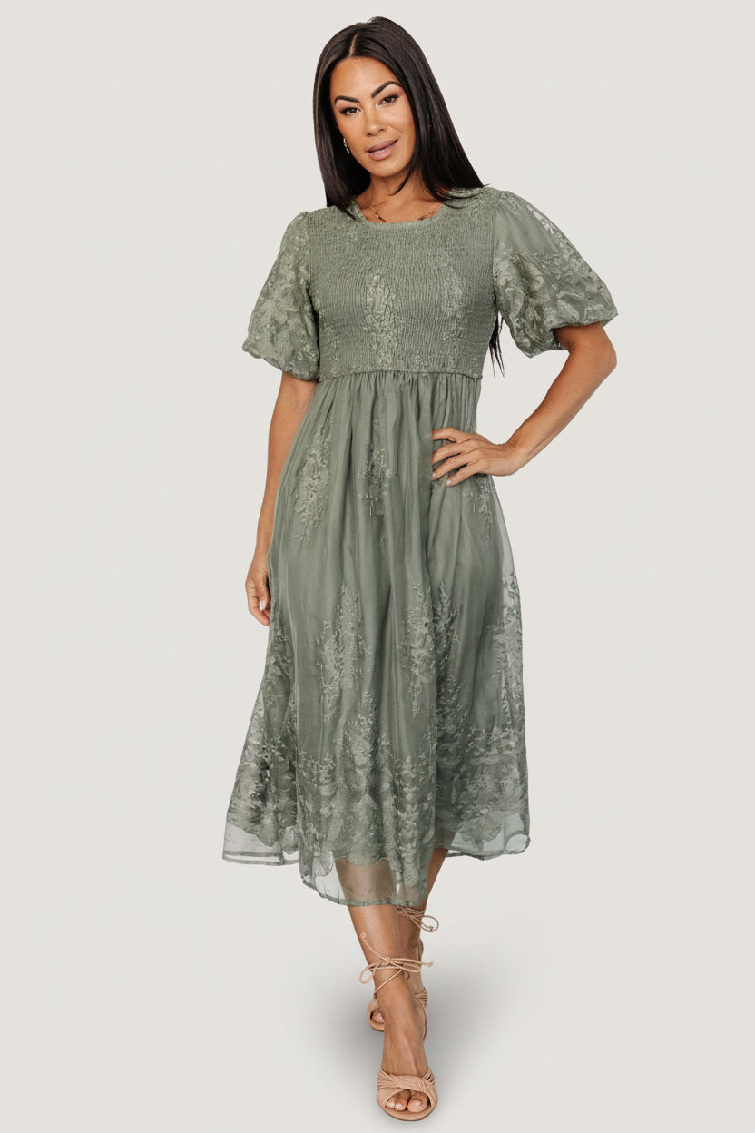 Corrine Embroidered Midi Dress | Baltic Born Deep Sage