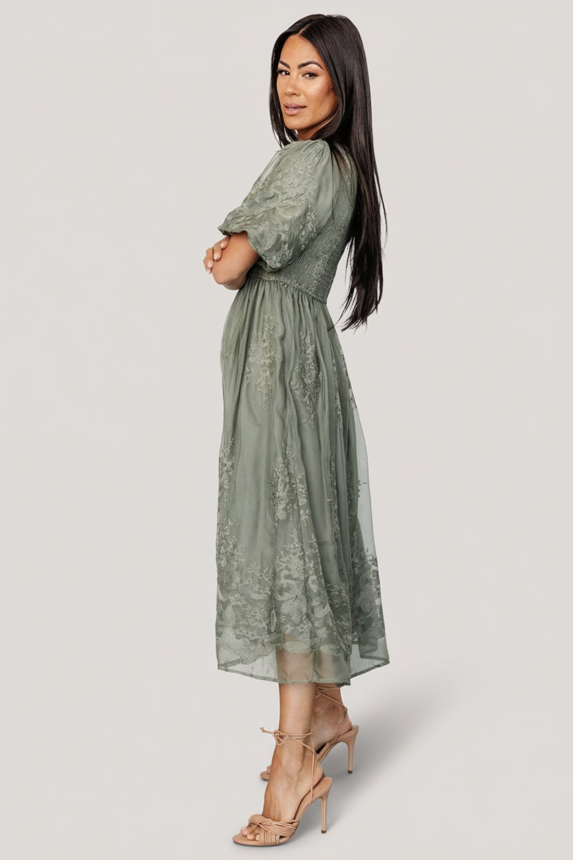 Corrine Embroidered Midi Dress | Baltic Born Deep Sage