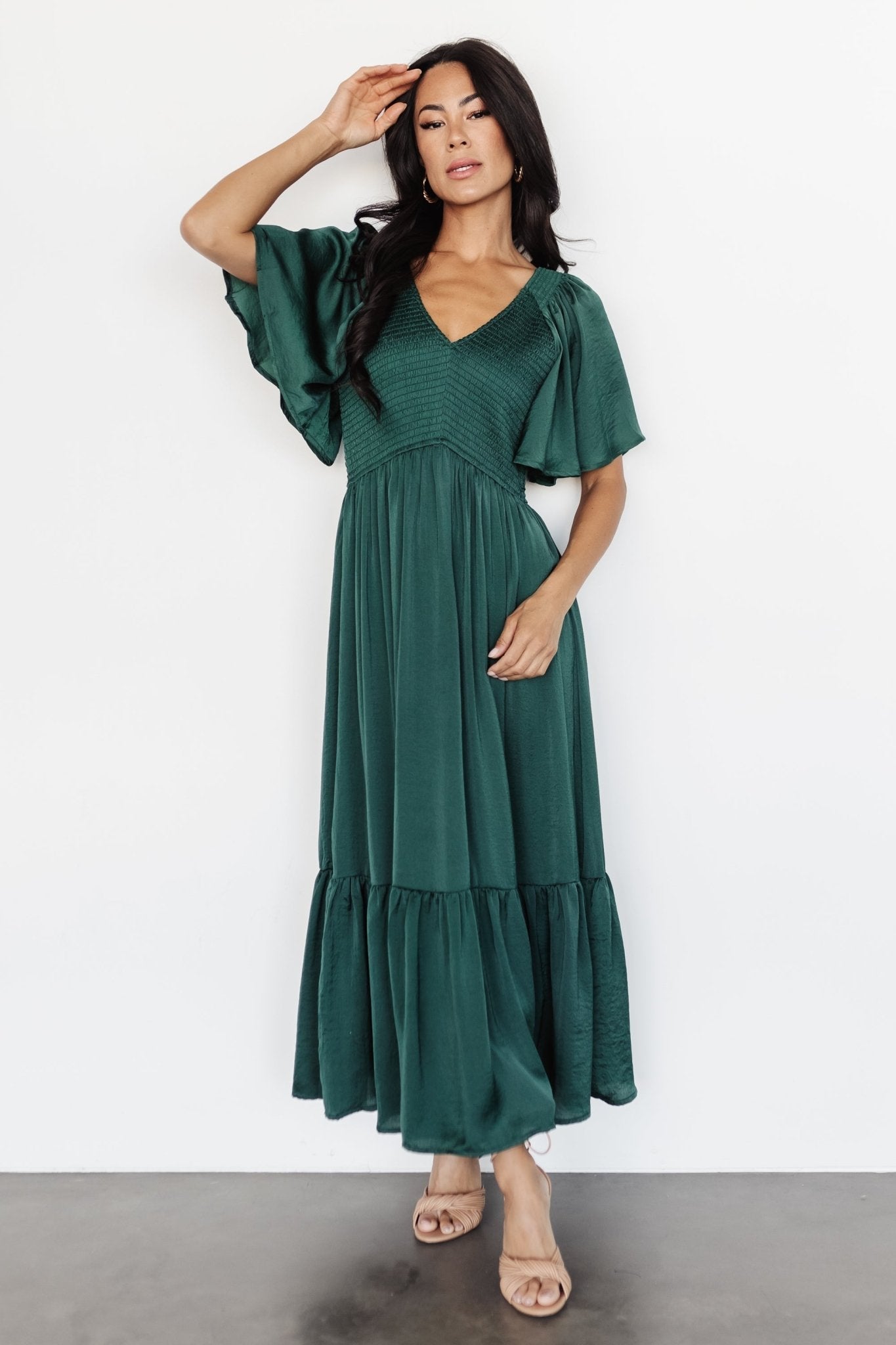 Lovell Smocked Midi Dress | Baltic Born Emerald