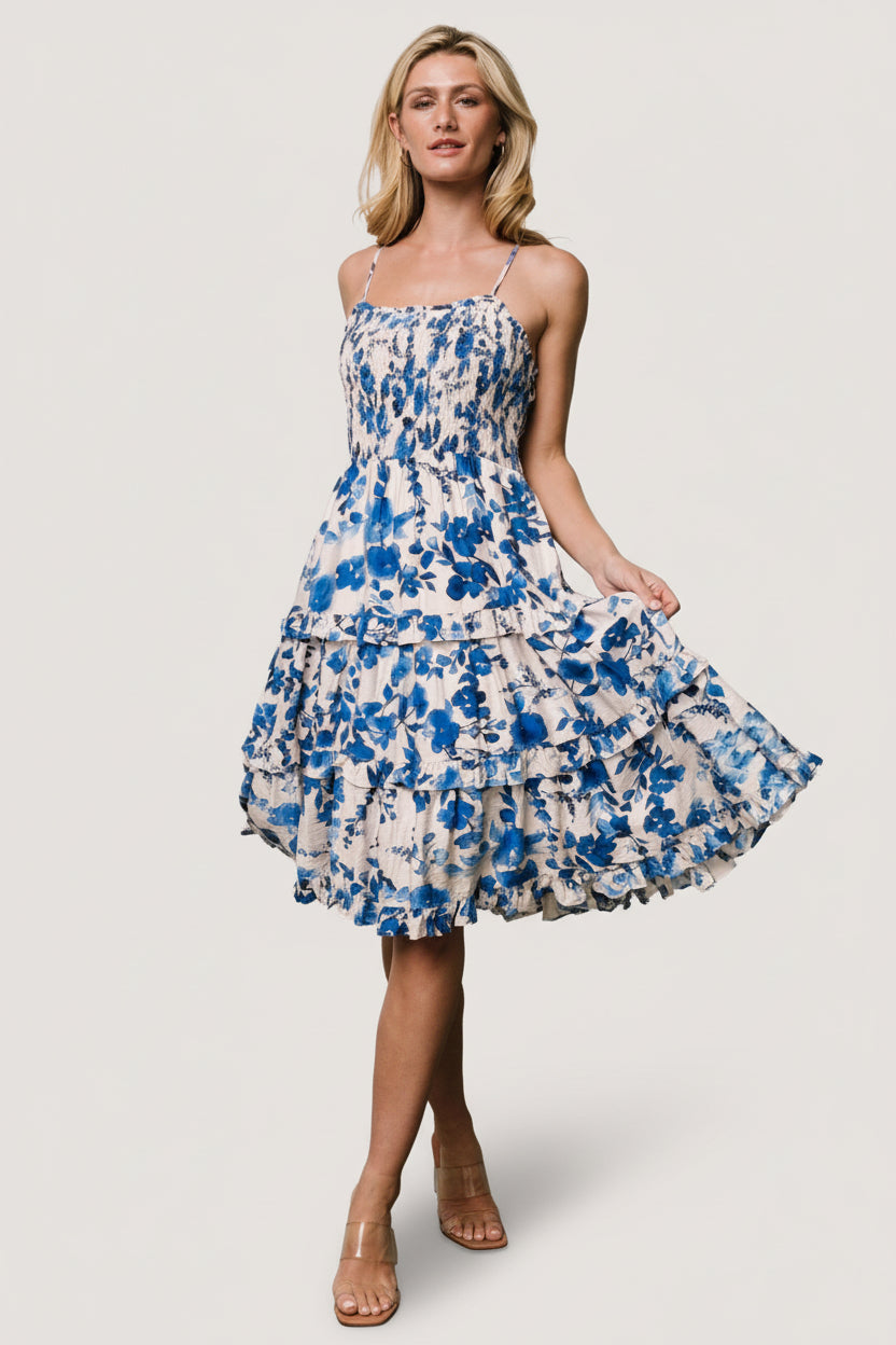 Calina Midi Dress | Baltic Born Ivory + Blue Floral