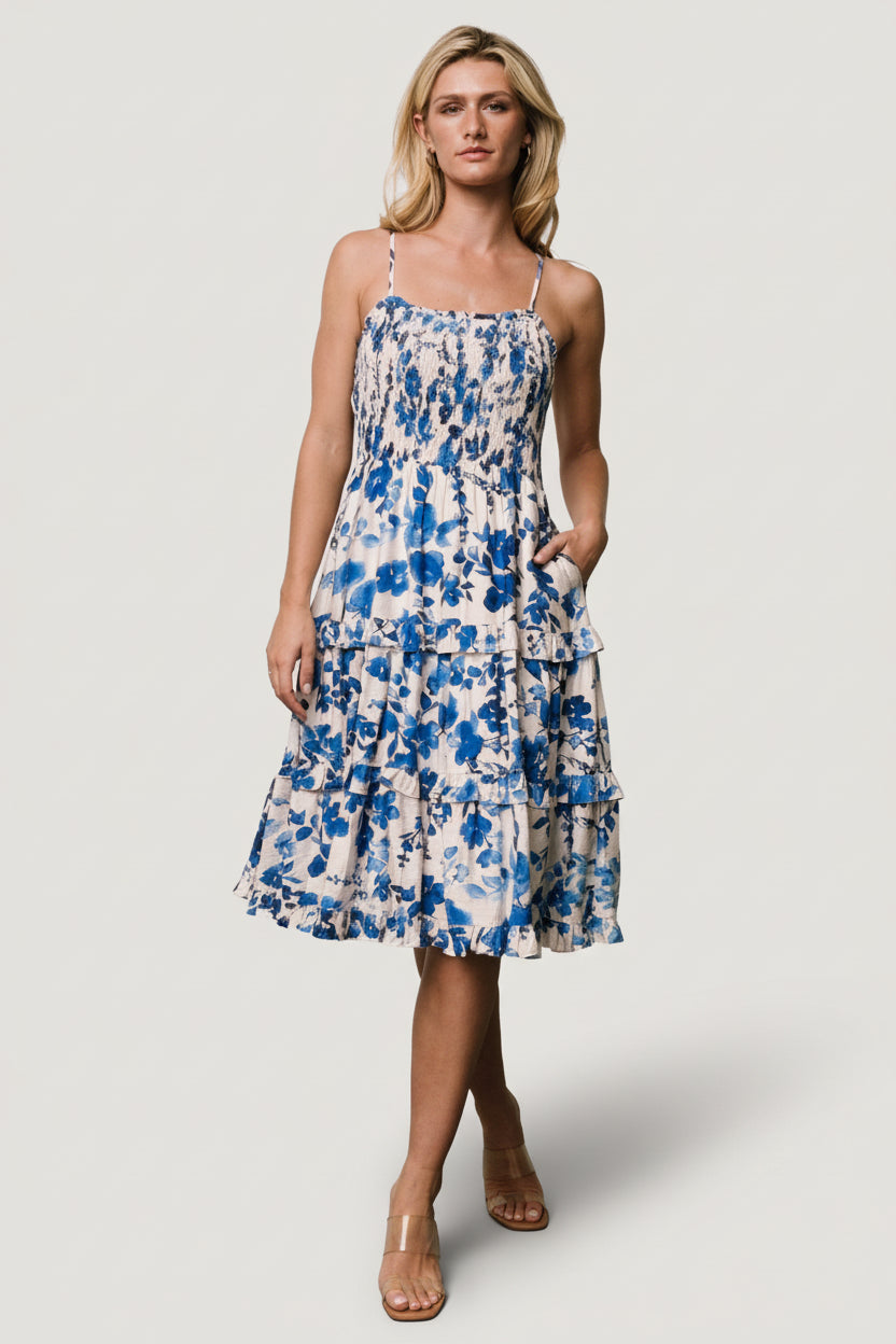 Calina Midi Dress | Baltic Born Ivory + Blue Floral