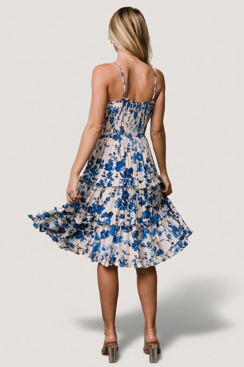 Calina Midi Dress | Baltic Born Ivory + Blue Floral