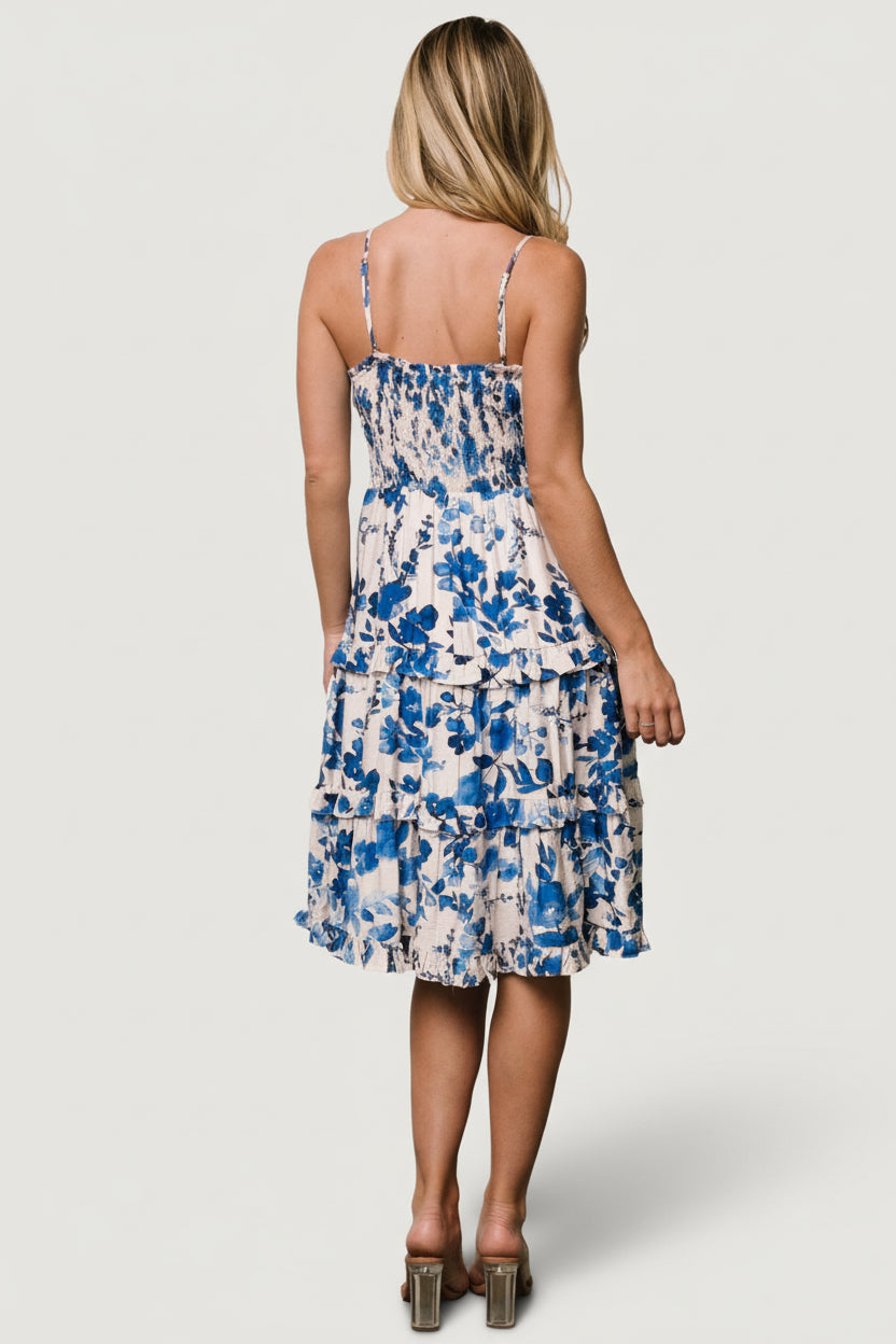 Calina Midi Dress | Baltic Born Ivory + Blue Floral