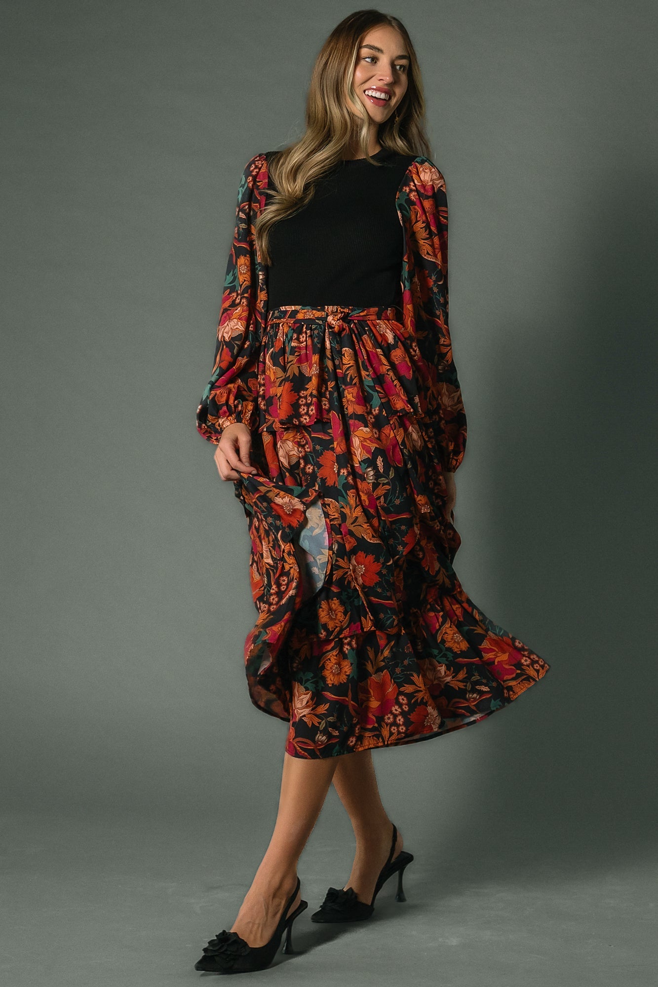 Sylvie Tiered Midi Dress | Baltic Born Black Multi