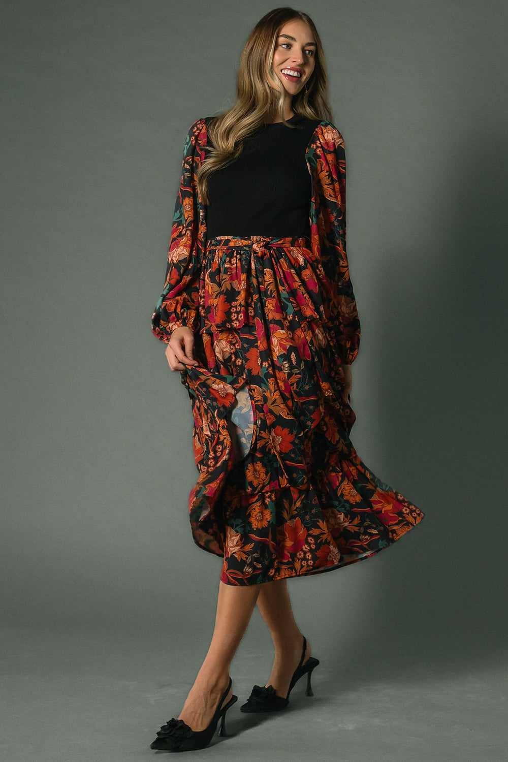 Sylvie Tiered Midi Dress | Baltic Born Black Multi