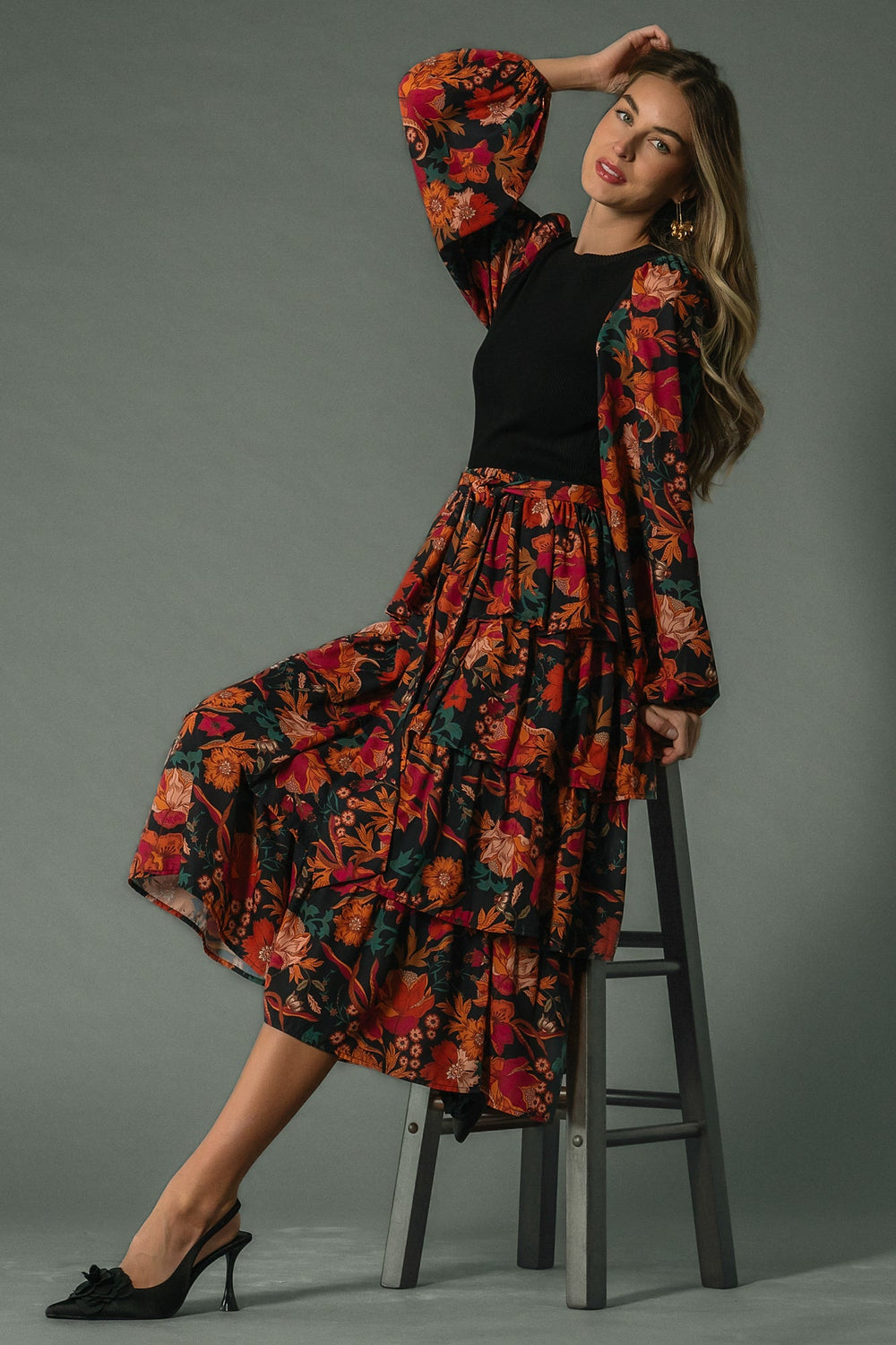 Sylvie Tiered Midi Dress | Baltic Born Black Multi