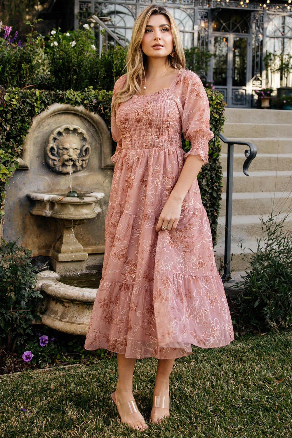 Fabian Jacquard Midi Dress | Baltic Born Mauve + Gold
