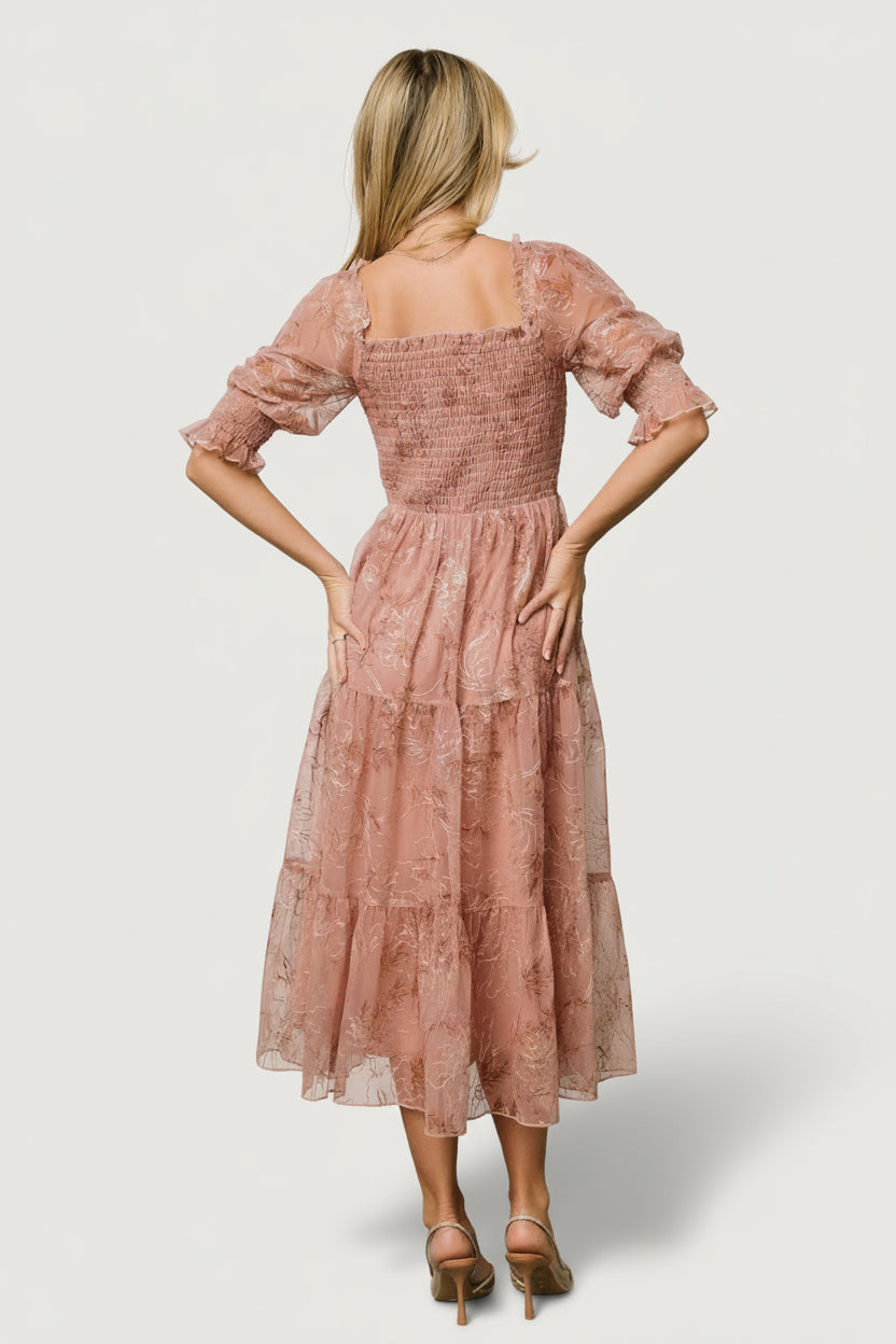 Fabian Jacquard Midi Dress | Baltic Born Mauve + Gold
