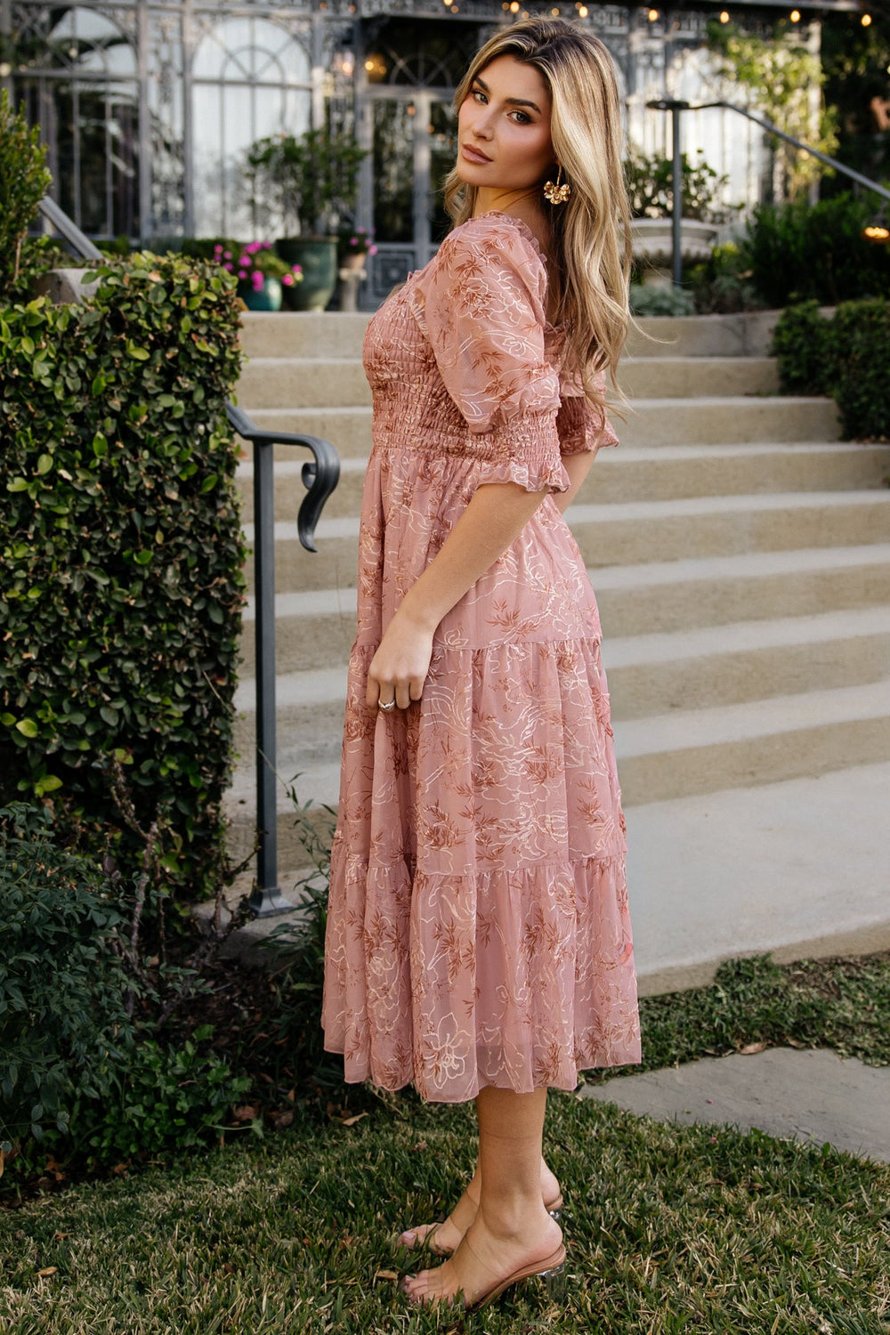 Fabian Jacquard Midi Dress | Baltic Born Mauve + Gold