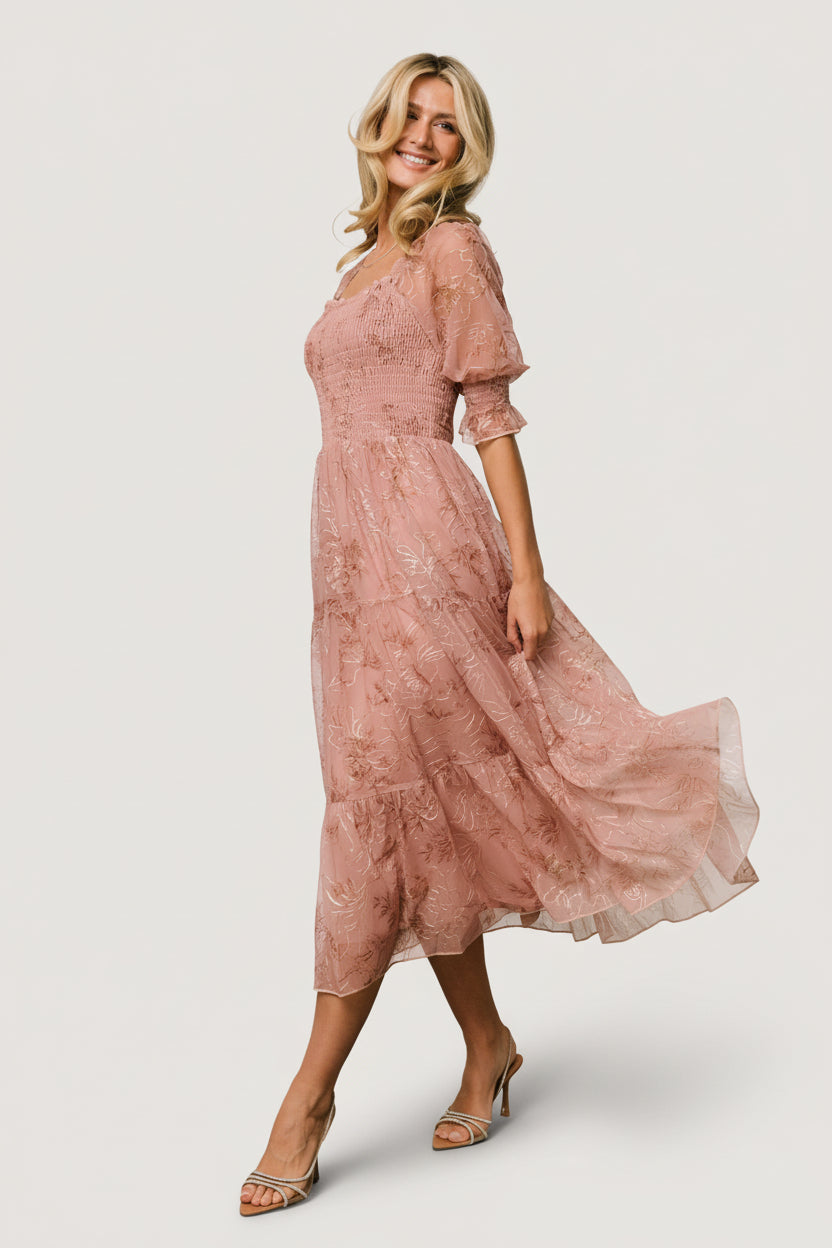 Fabian Jacquard Midi Dress | Baltic Born Mauve + Gold