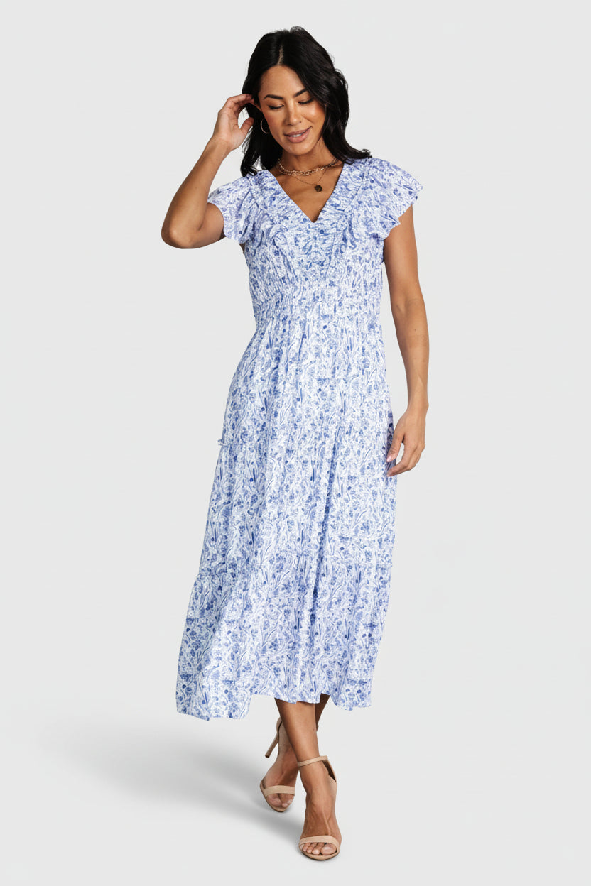 Crete Midi Dress | Baltic Born Blue + White