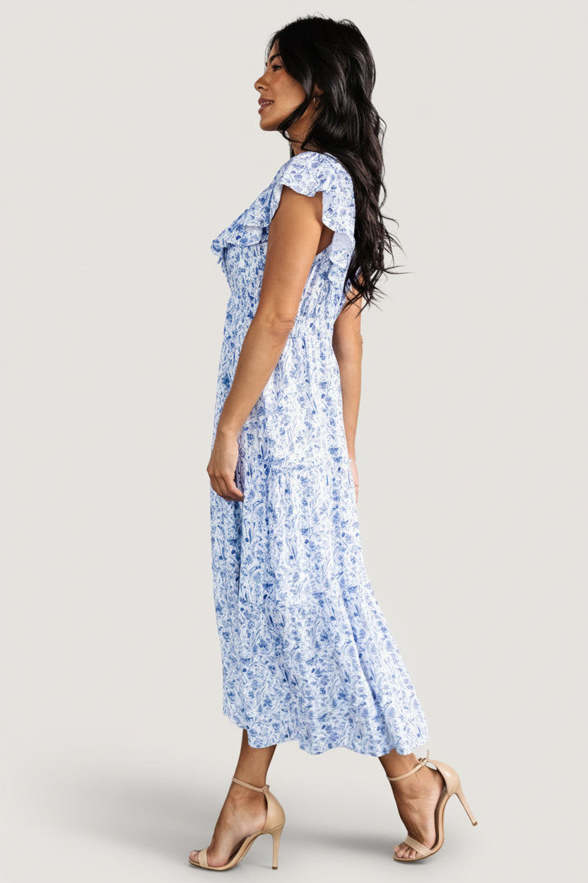 Crete Midi Dress | Baltic Born Blue + White