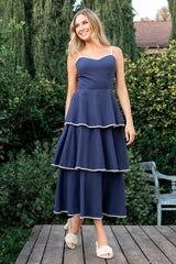 Odette Tiered Dress | Baltic Born Navy + White