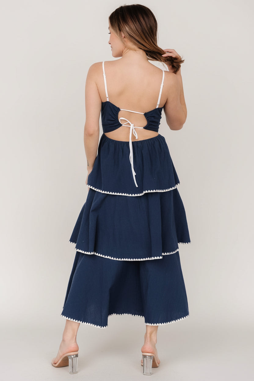 Odette Tiered Dress | Baltic Born Navy + White