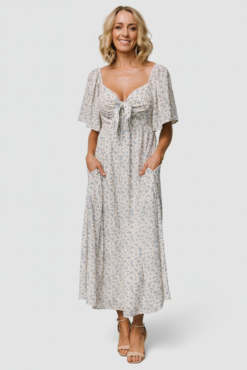 Carah Tie Dress | Baltic Born Off White + Blue Floral