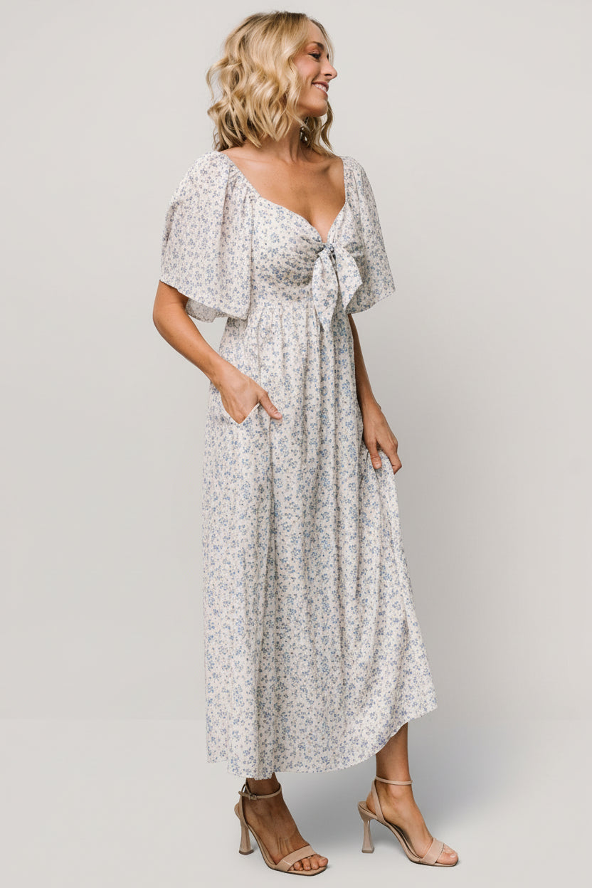 Carah Tie Dress | Baltic Born Off White + Blue Floral