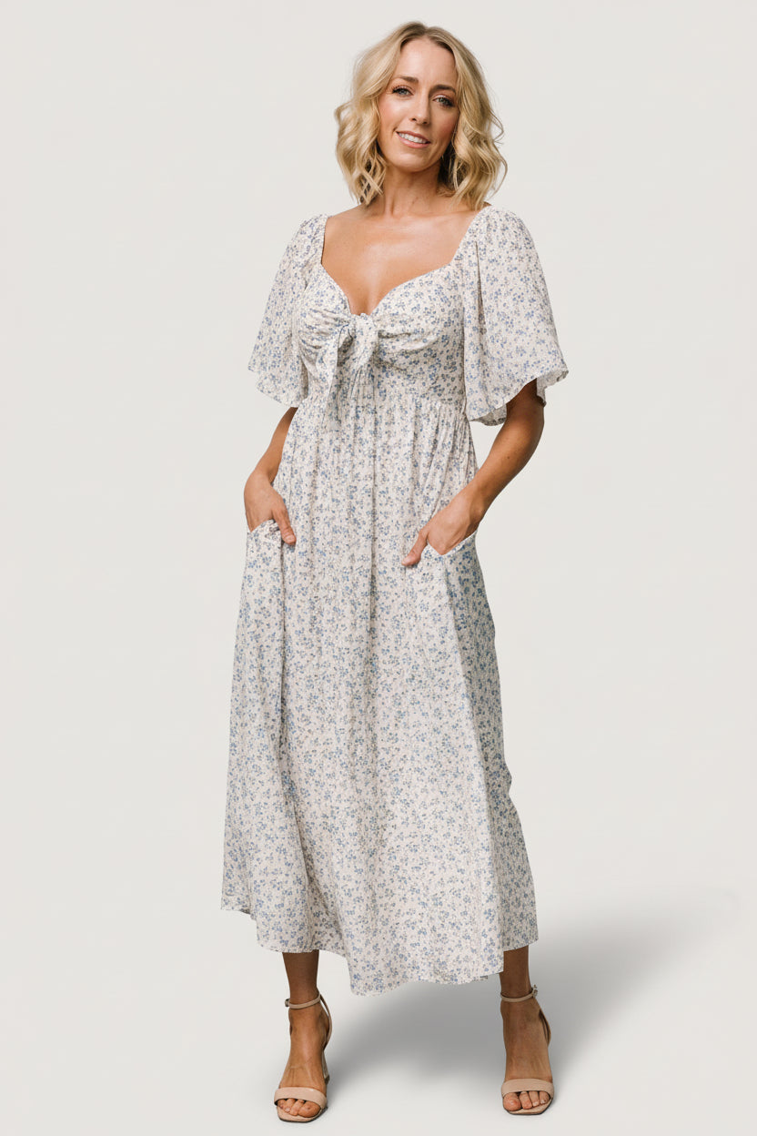 Carah Tie Dress | Baltic Born Off White + Blue Floral