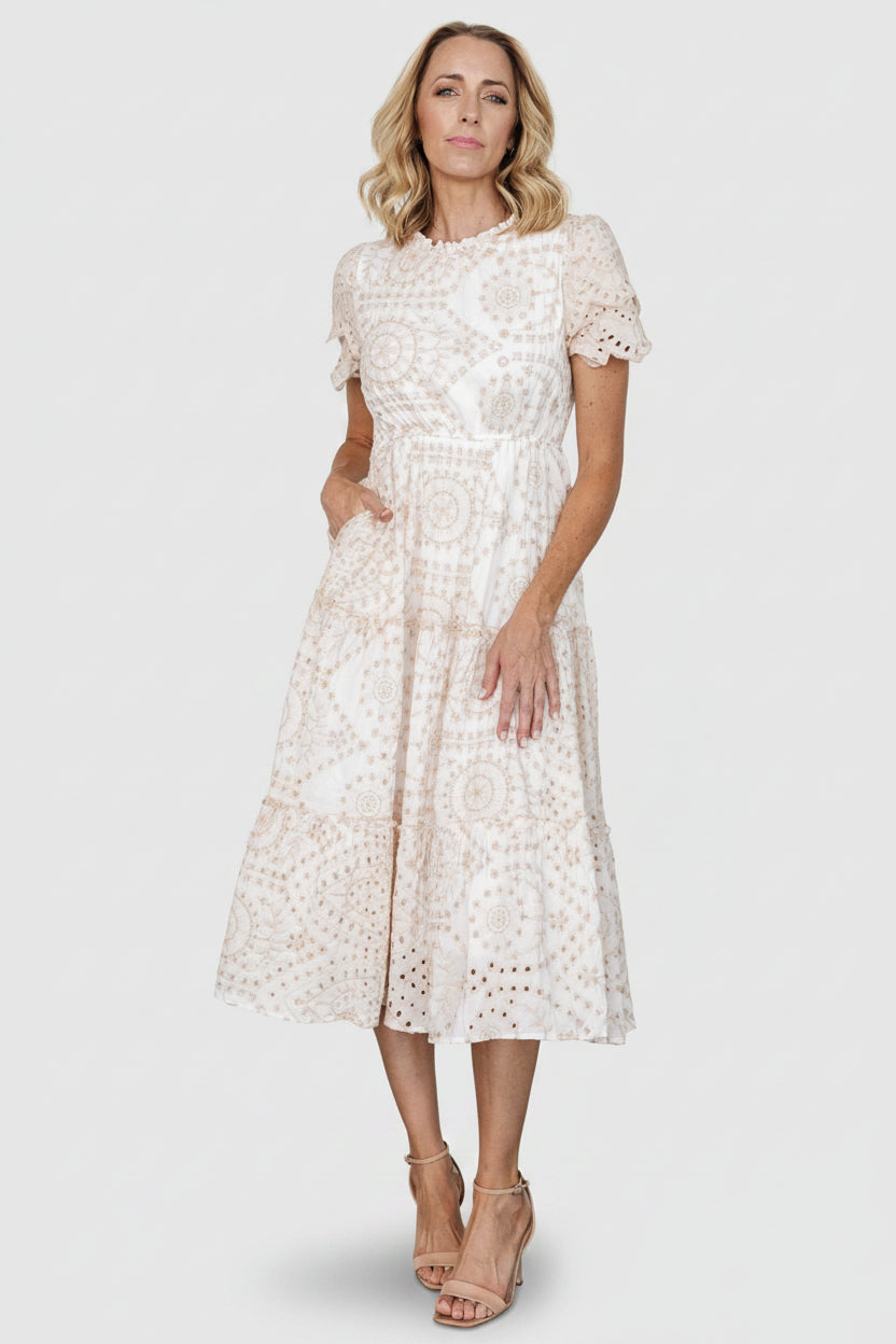 Mirabel Eyelet Midi Dress | Baltic Born White + Natural