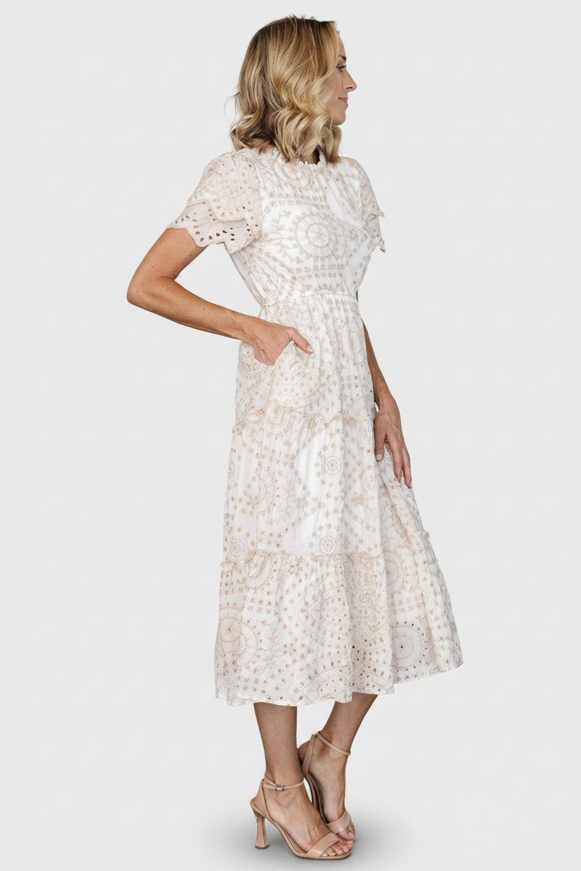 Mirabel Eyelet Midi Dress | Baltic Born White + Natural
