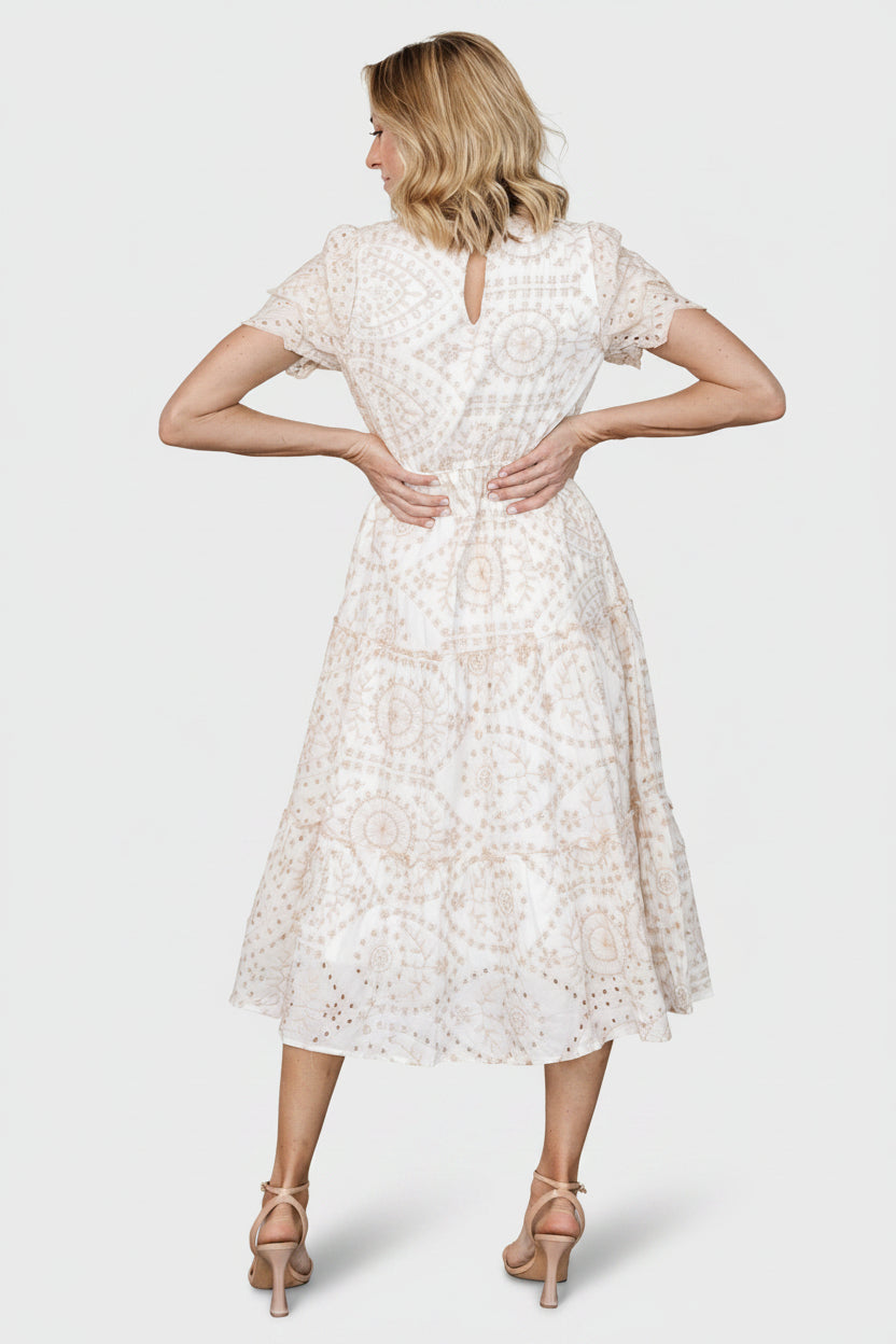 Mirabel Eyelet Midi Dress | Baltic Born White + Natural