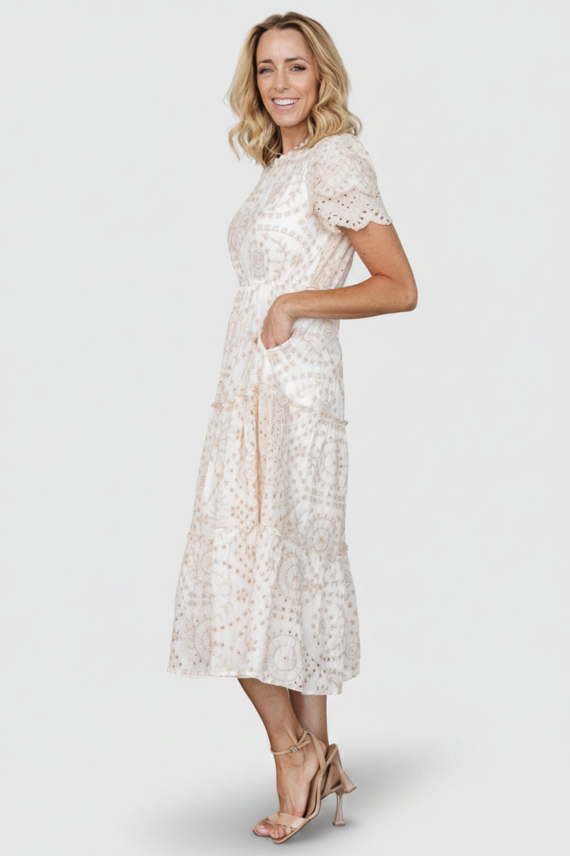 Mirabel Eyelet Midi Dress | Baltic Born White + Natural