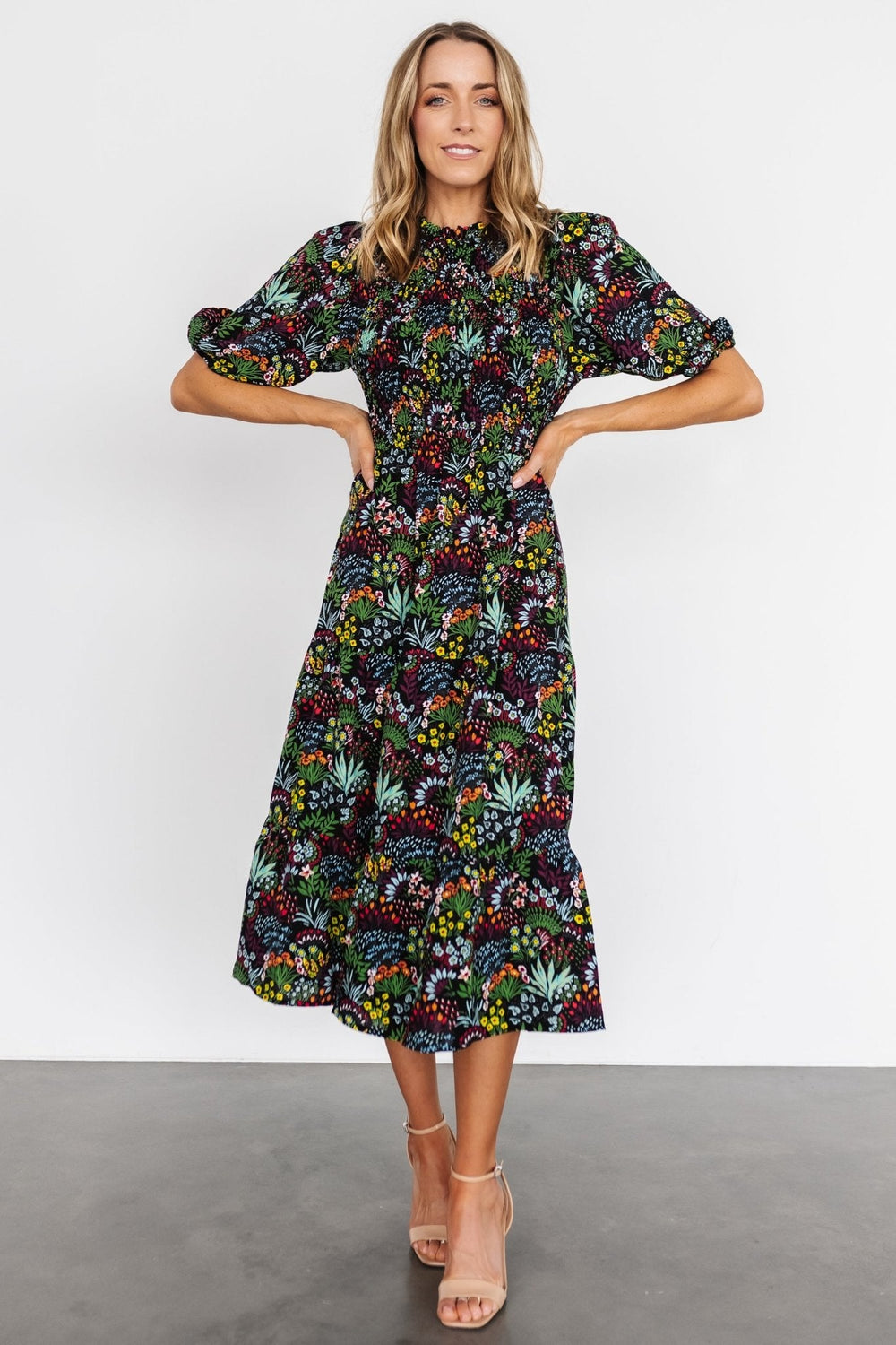 Lena Tiered Midi Dress | Baltic Born Black Multi Floral