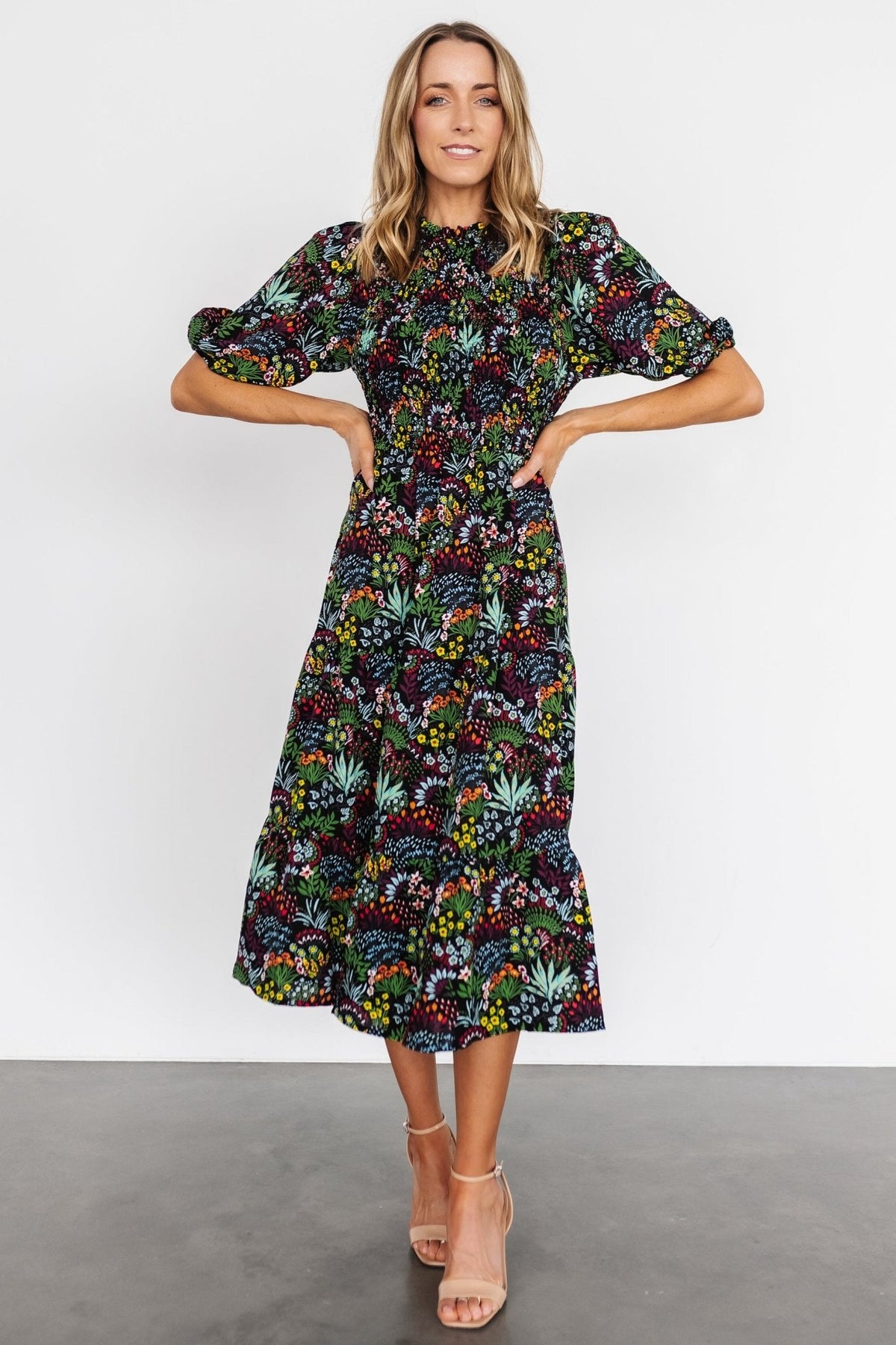 Lena Tiered Midi Dress | Baltic Born Black Multi Floral